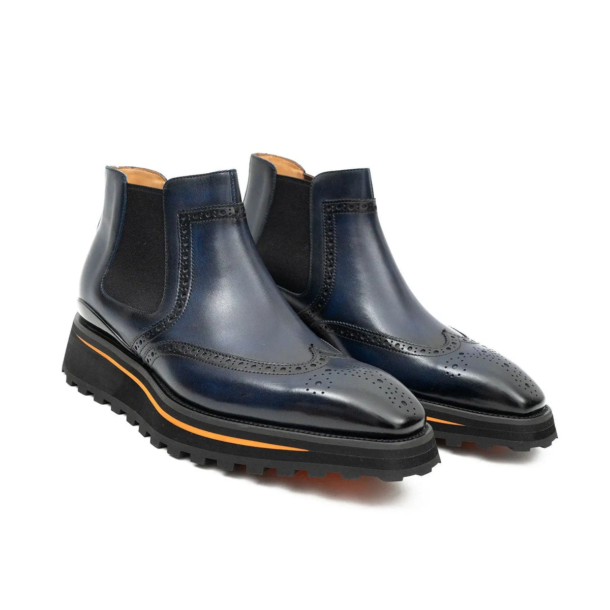 Blue Wingtip Calf Leather Chelsea Boots