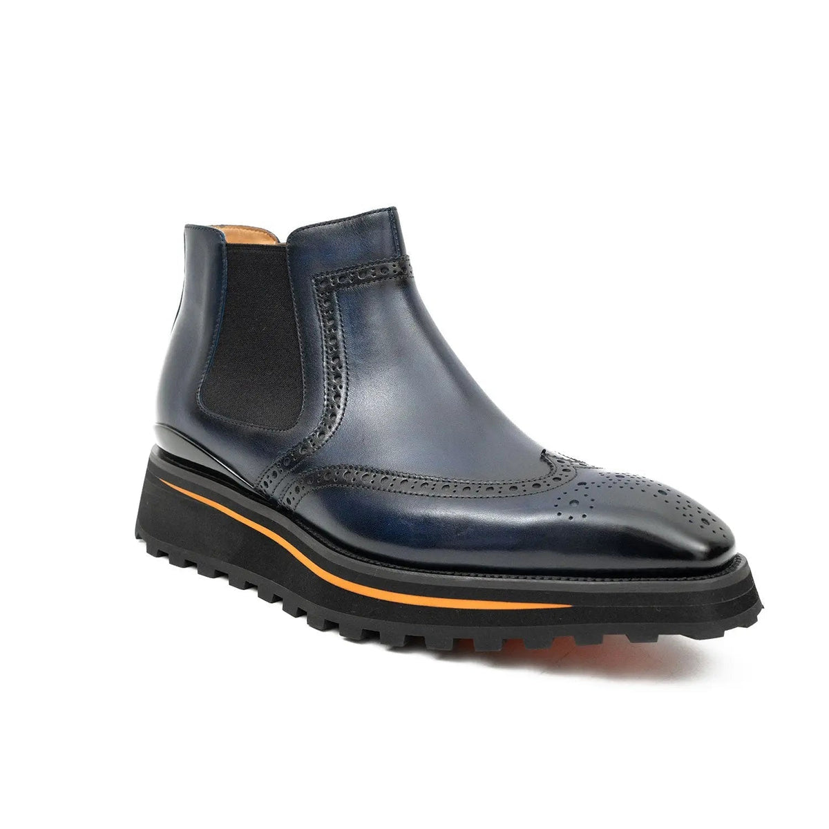 Blue Wingtip Calf Leather Chelsea Boots