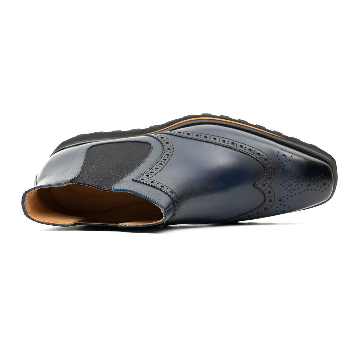 Blue Wingtip Calf Leather Chelsea Boots