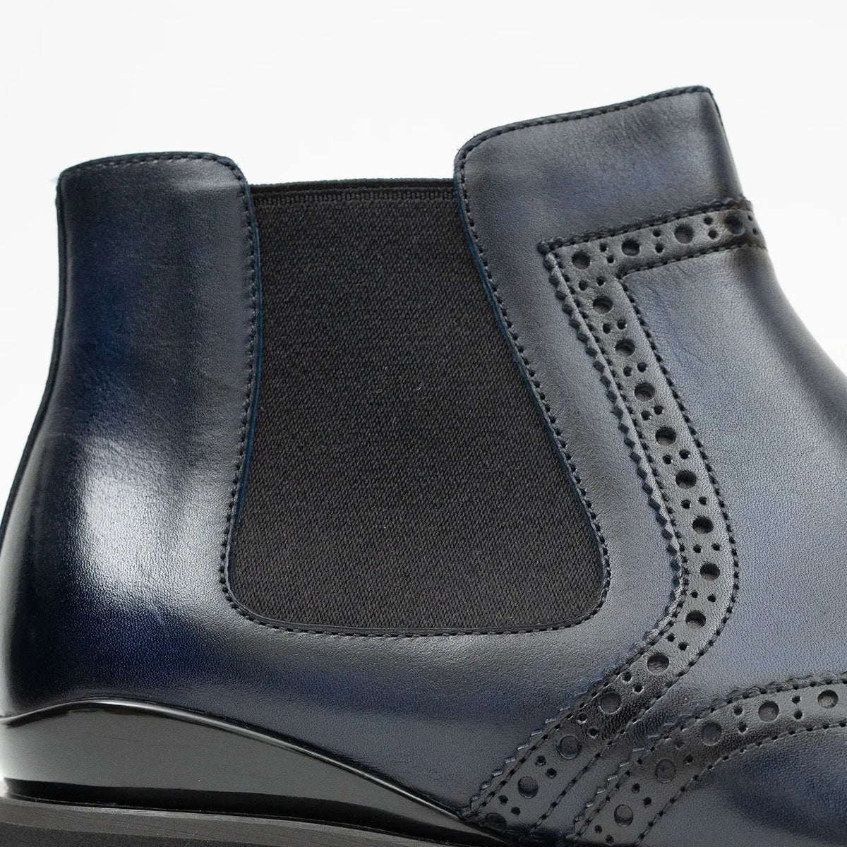 Blue Wingtip Calf Leather Chelsea Boots