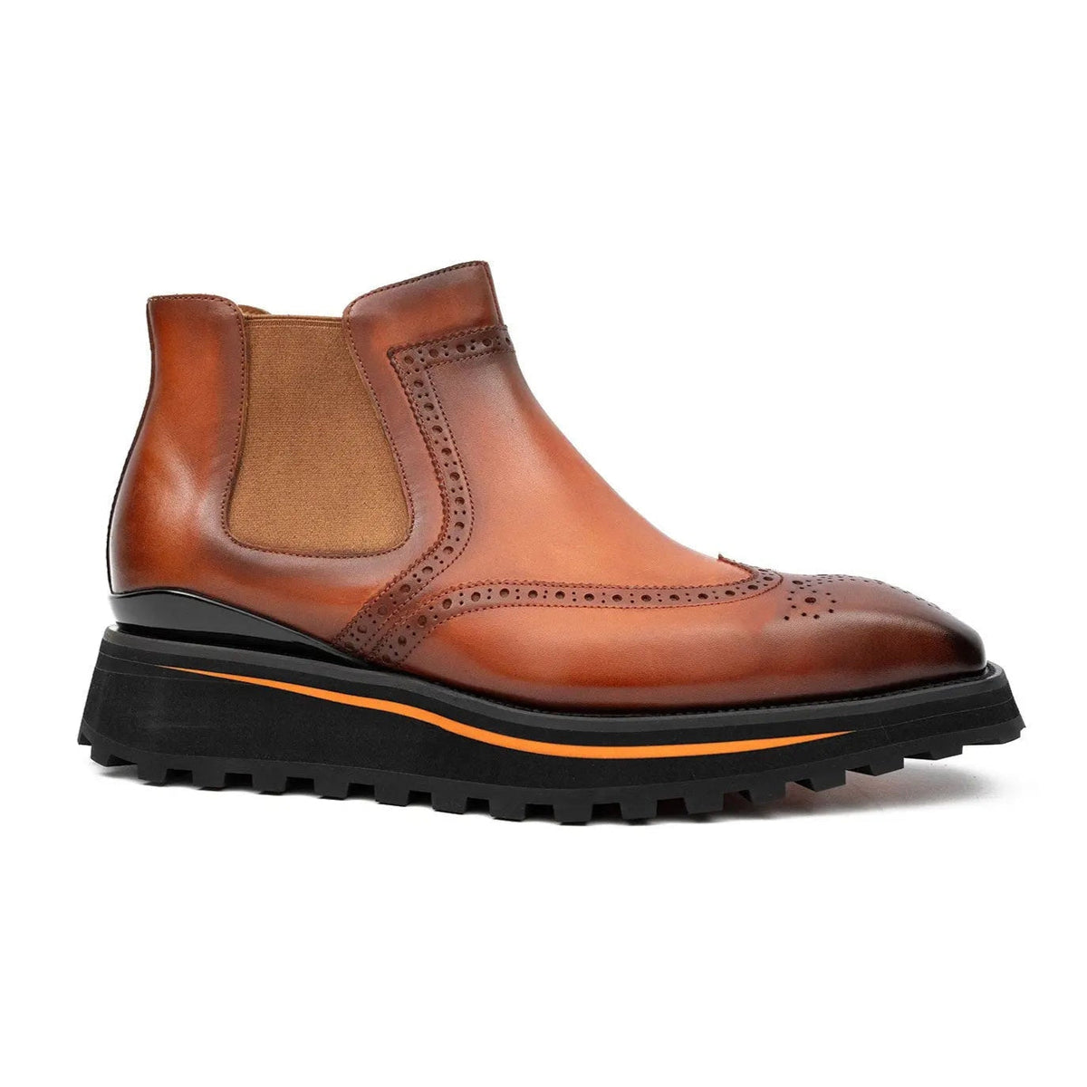 Orange-Brown Wingtip Calf Leather Chelsea Boots