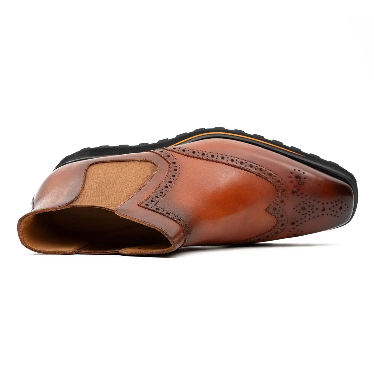Orange-Brown Wingtip Calf Leather Chelsea Boots