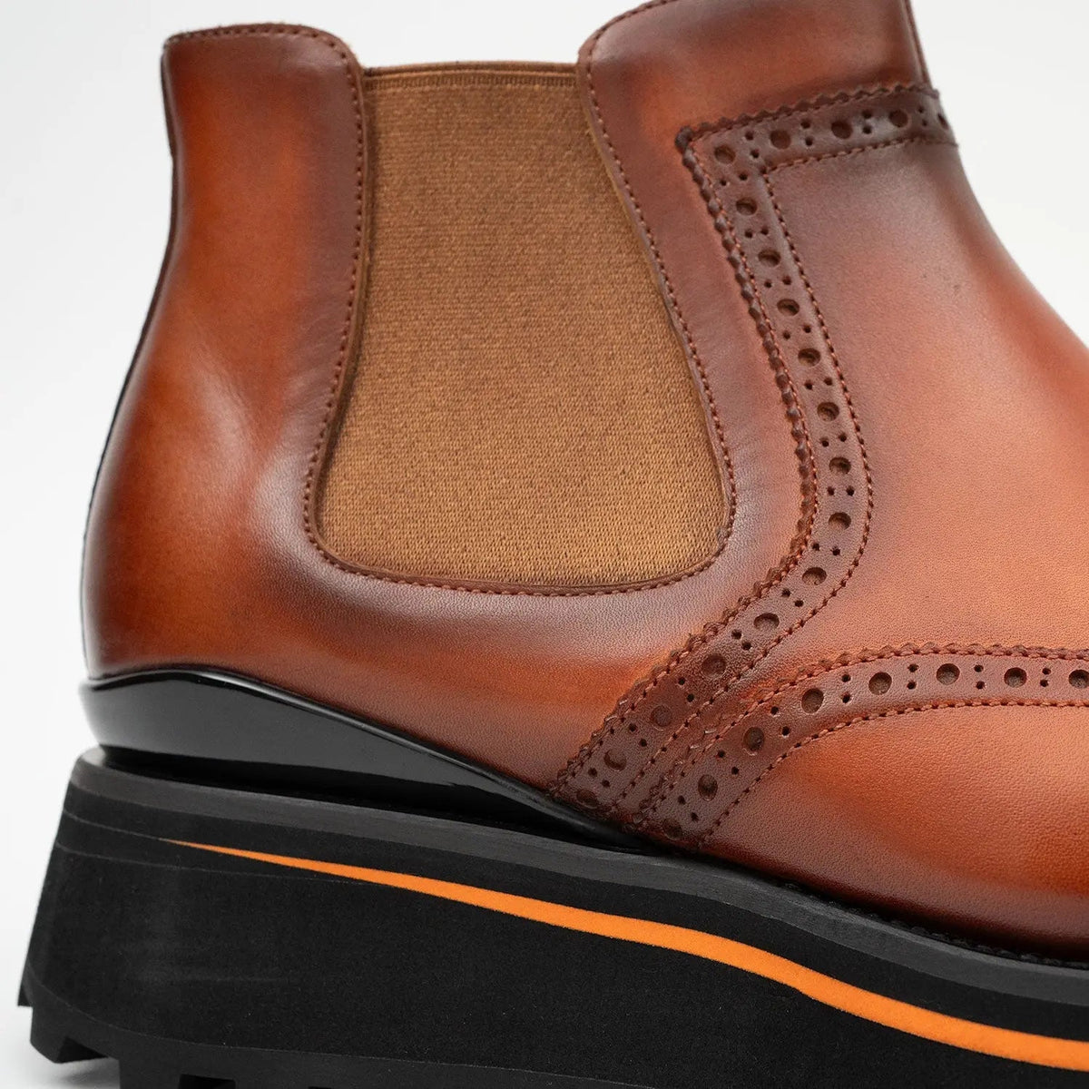 Orange-Brown Wingtip Calf Leather Chelsea Boots