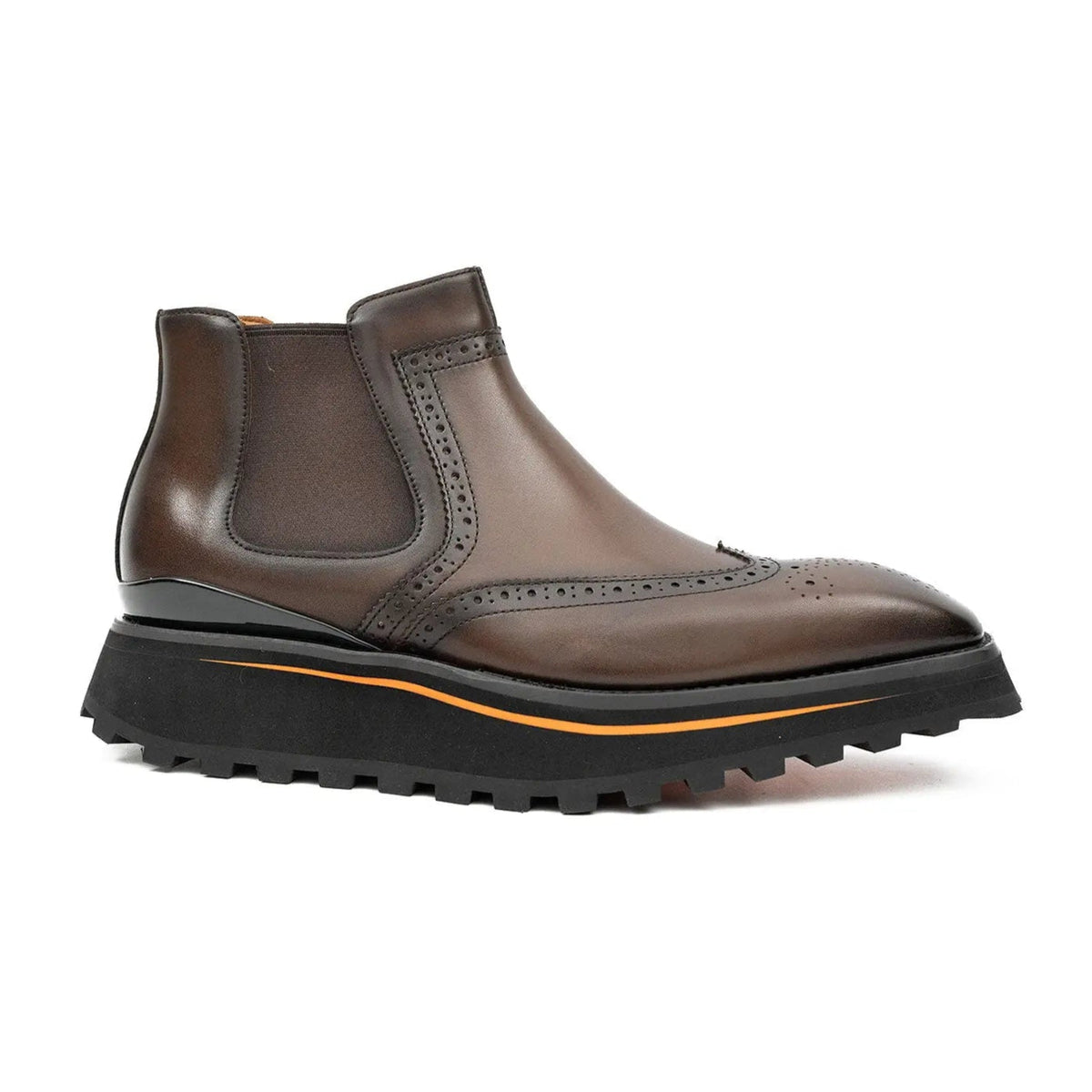 Brown Wingtip Calf Leather Chelsea Boots