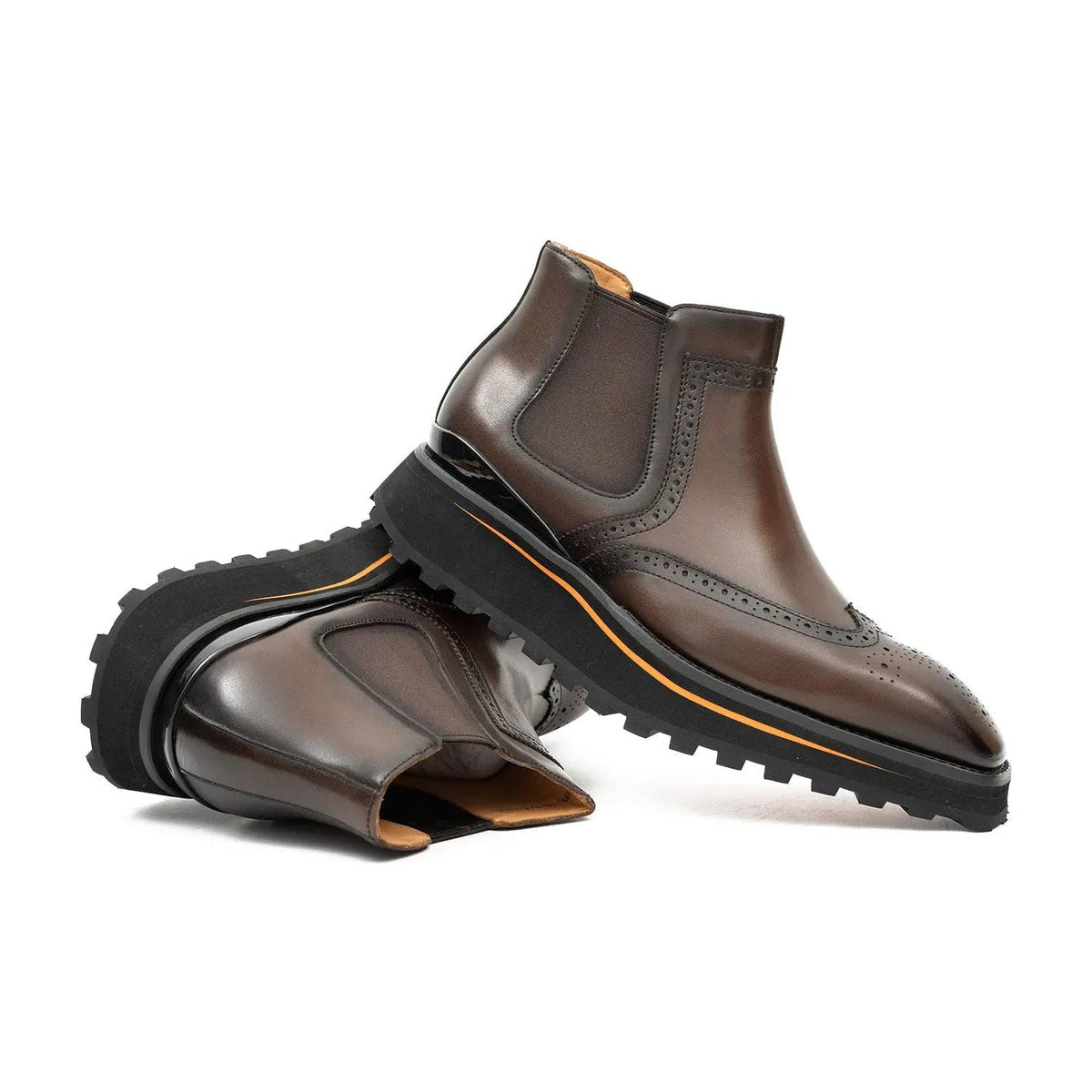 Brown Wingtip Calf Leather Chelsea Boots