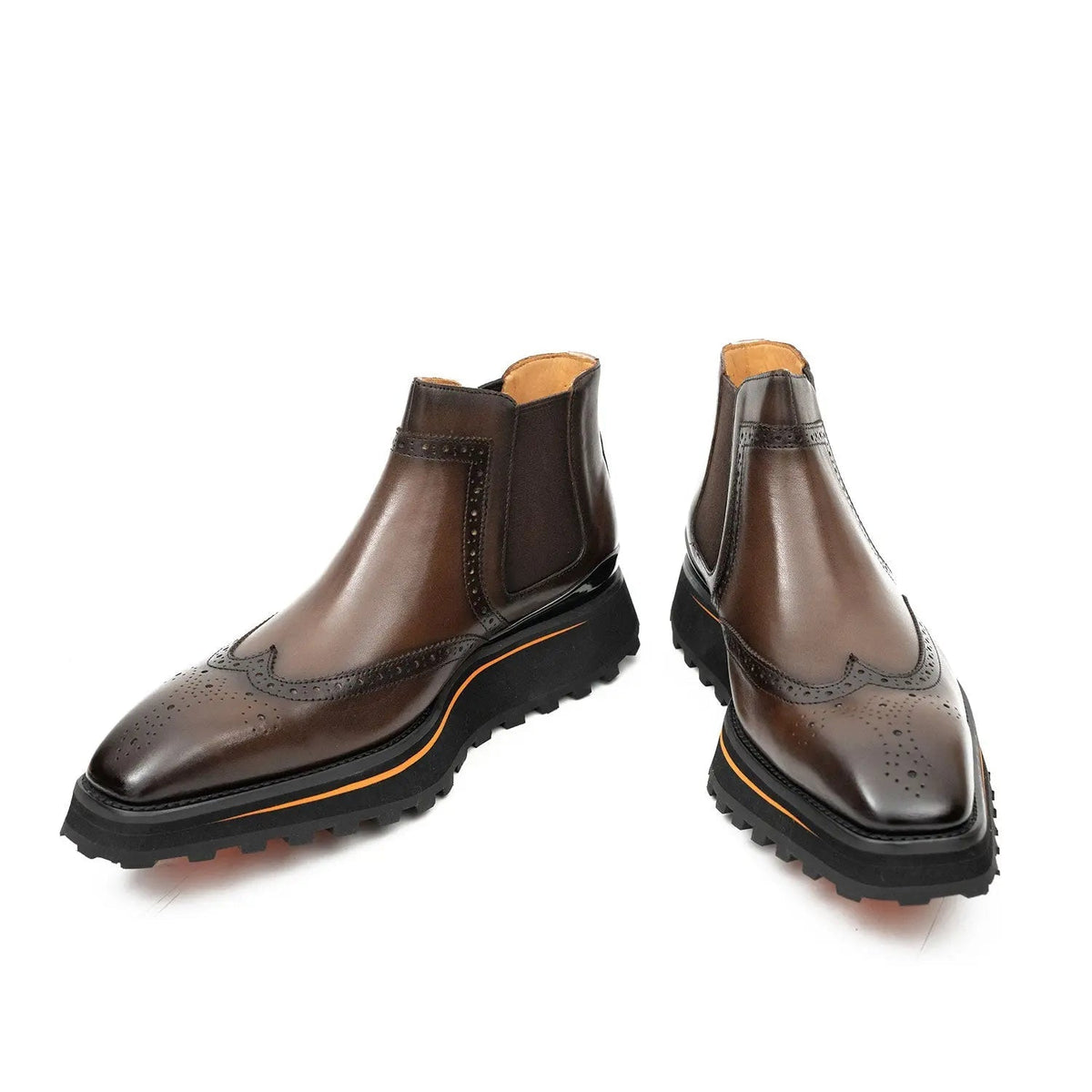 Brown Wingtip Calf Leather Chelsea Boots