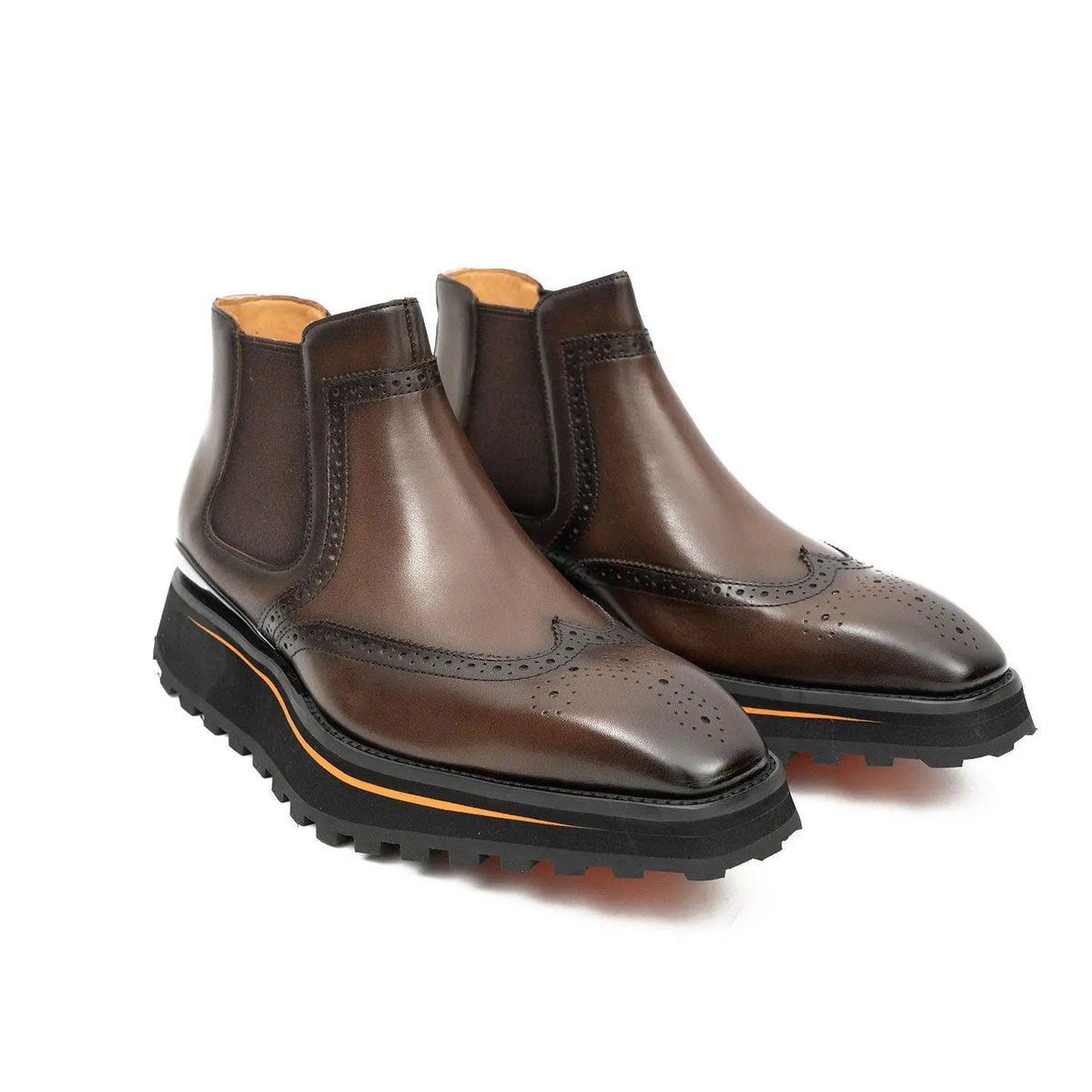 Brown Wingtip Calf Leather Chelsea Boots