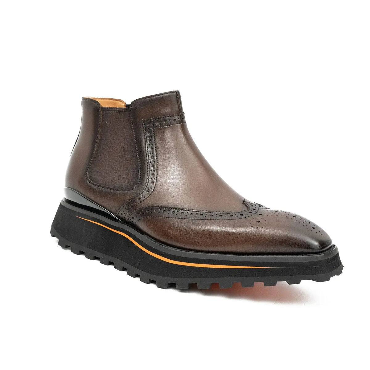 Brown Wingtip Calf Leather Chelsea Boots