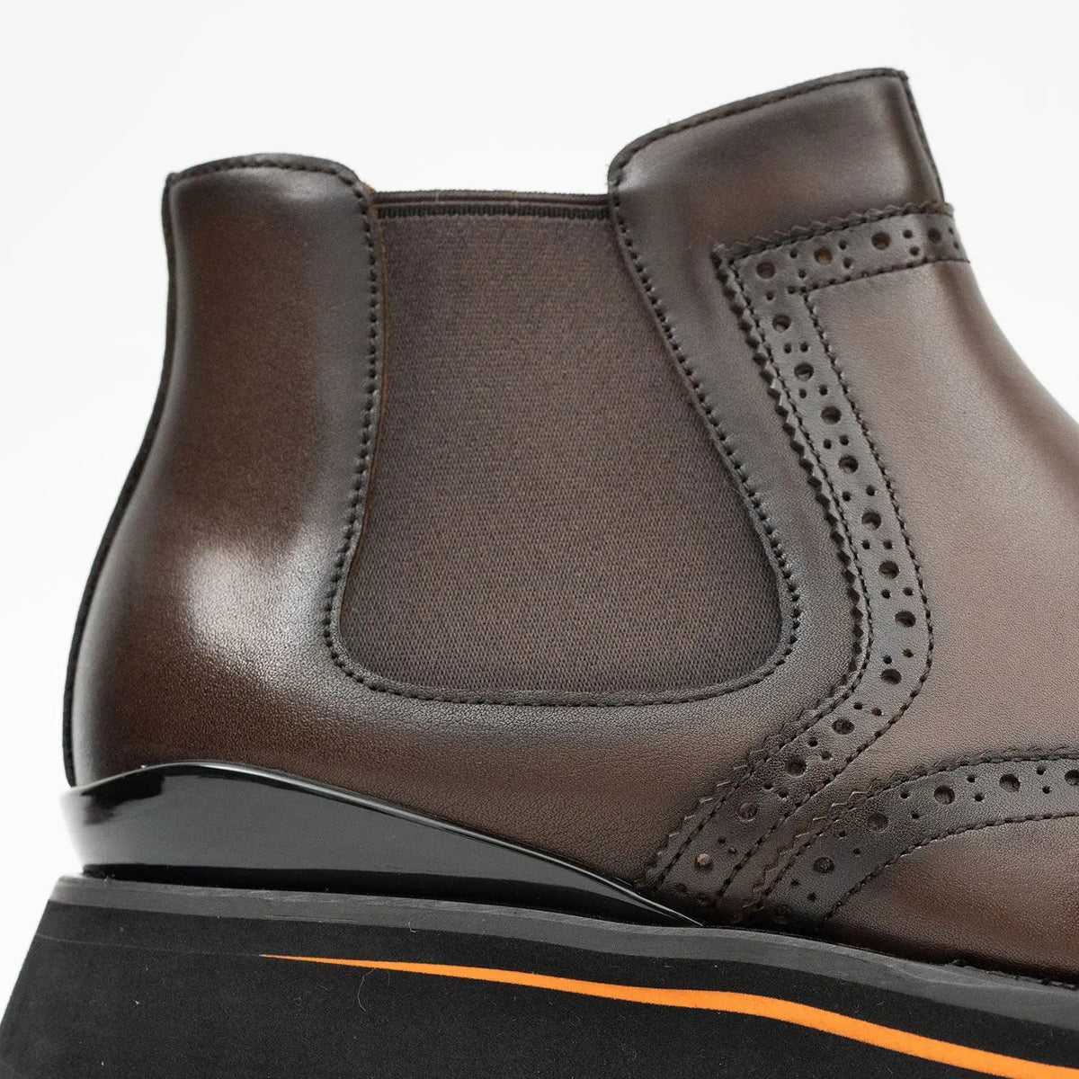 Brown Wingtip Calf Leather Chelsea Boots