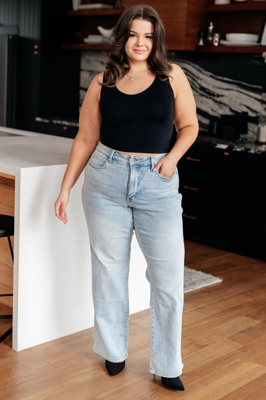 Jeans rectos tiro alto Brooke con control de abdomen y lavado vintage