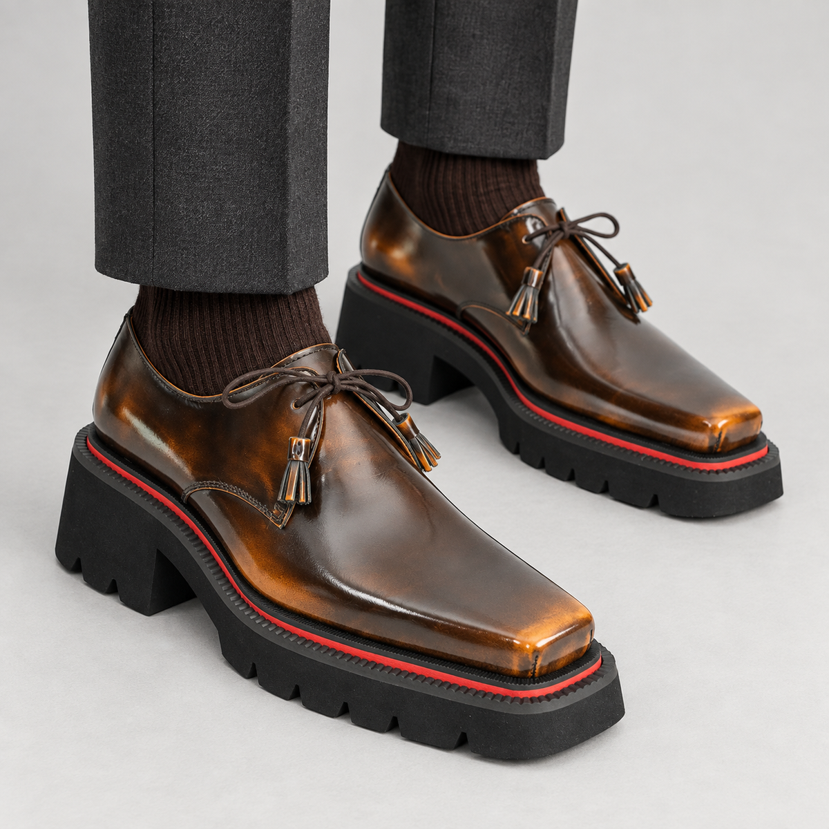 Brown Apron-Toe Calf Leather Derby Shoes