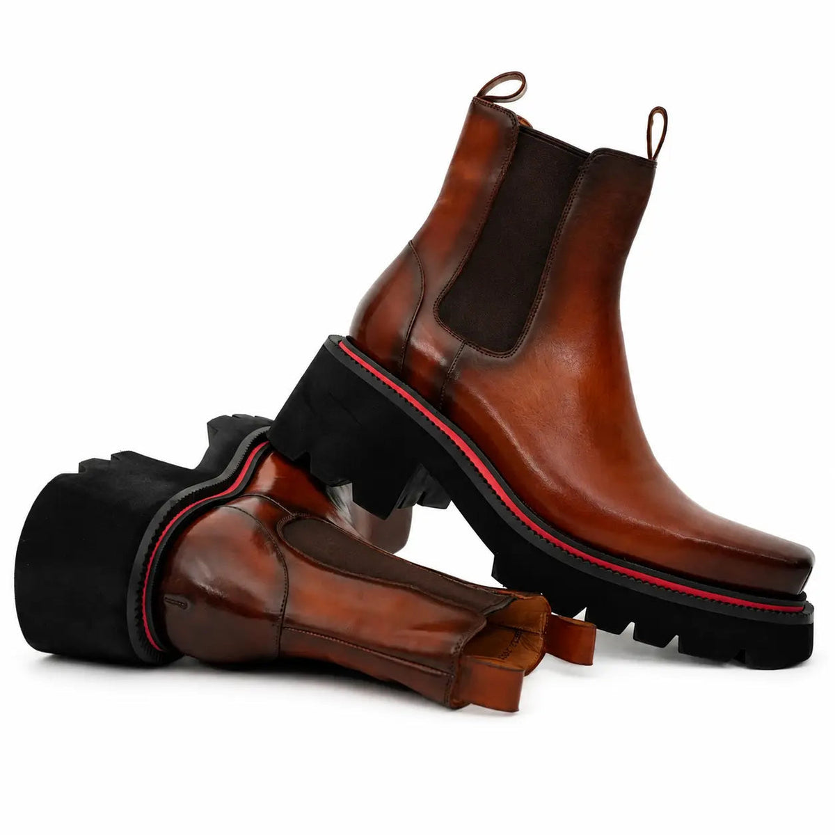 Orange Platform Calf Leather Chelsea Boots