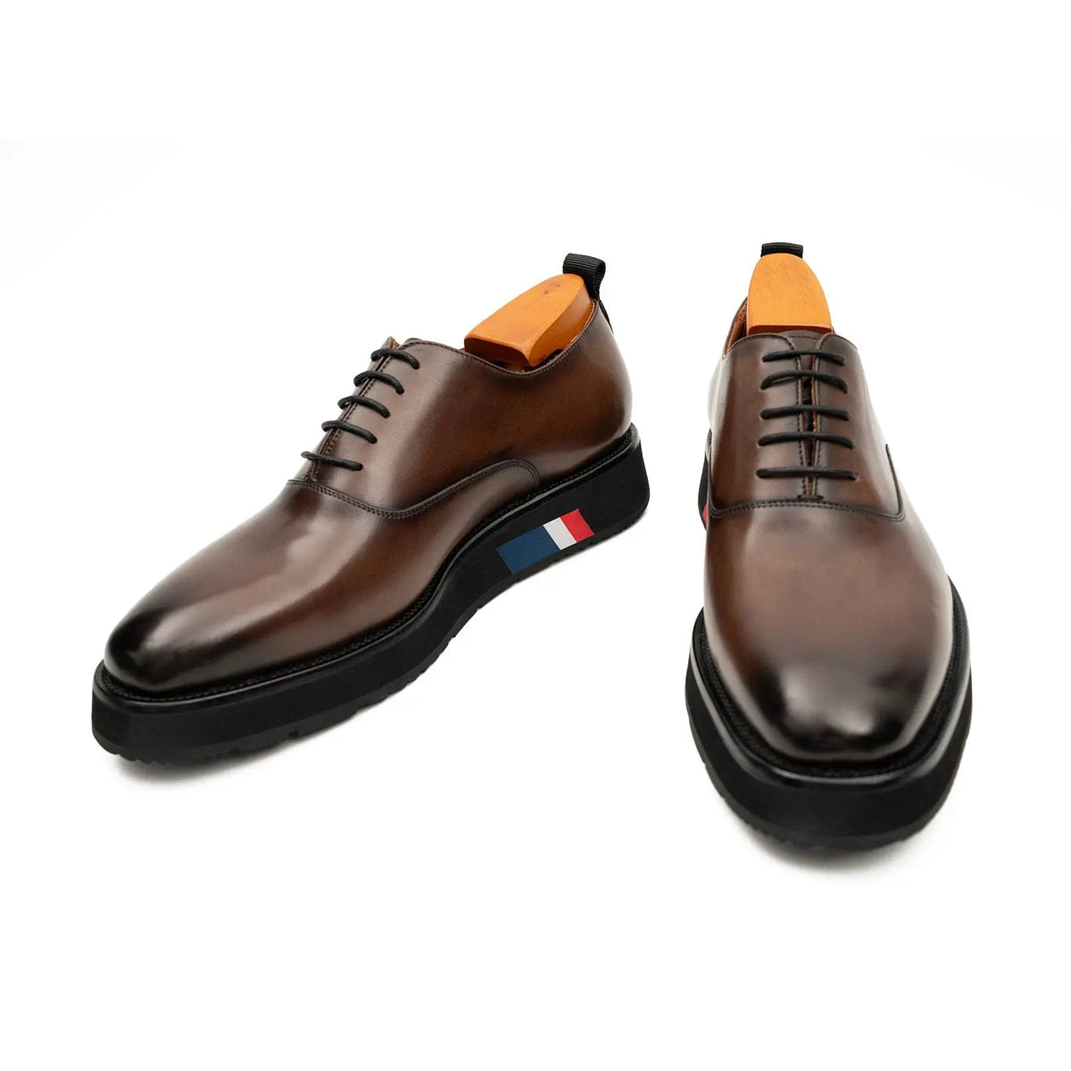 Brown Plain-Toe Calf Leather Oxford Shoes