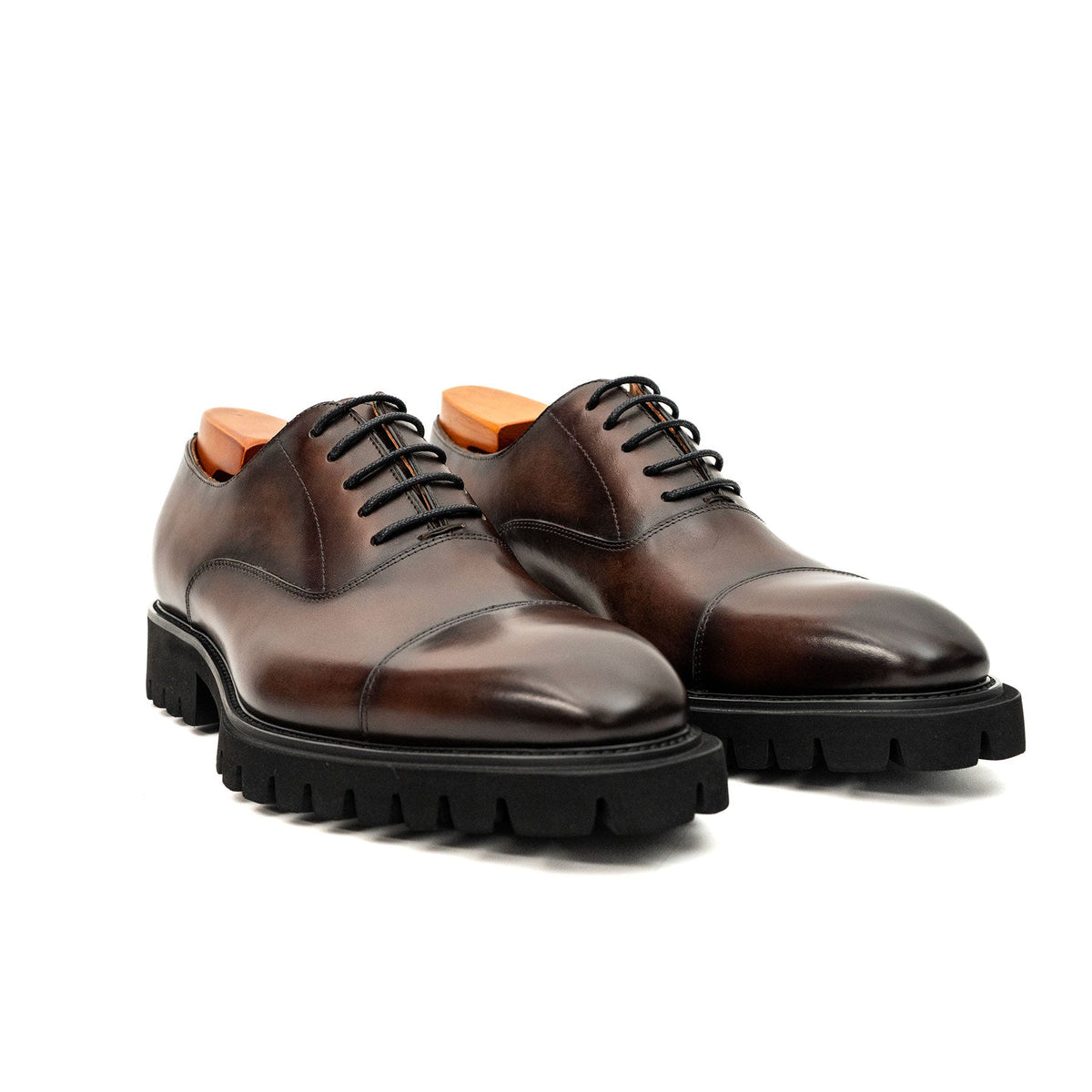 Brown Cap-Toe Cow Leather Oxford Shoes