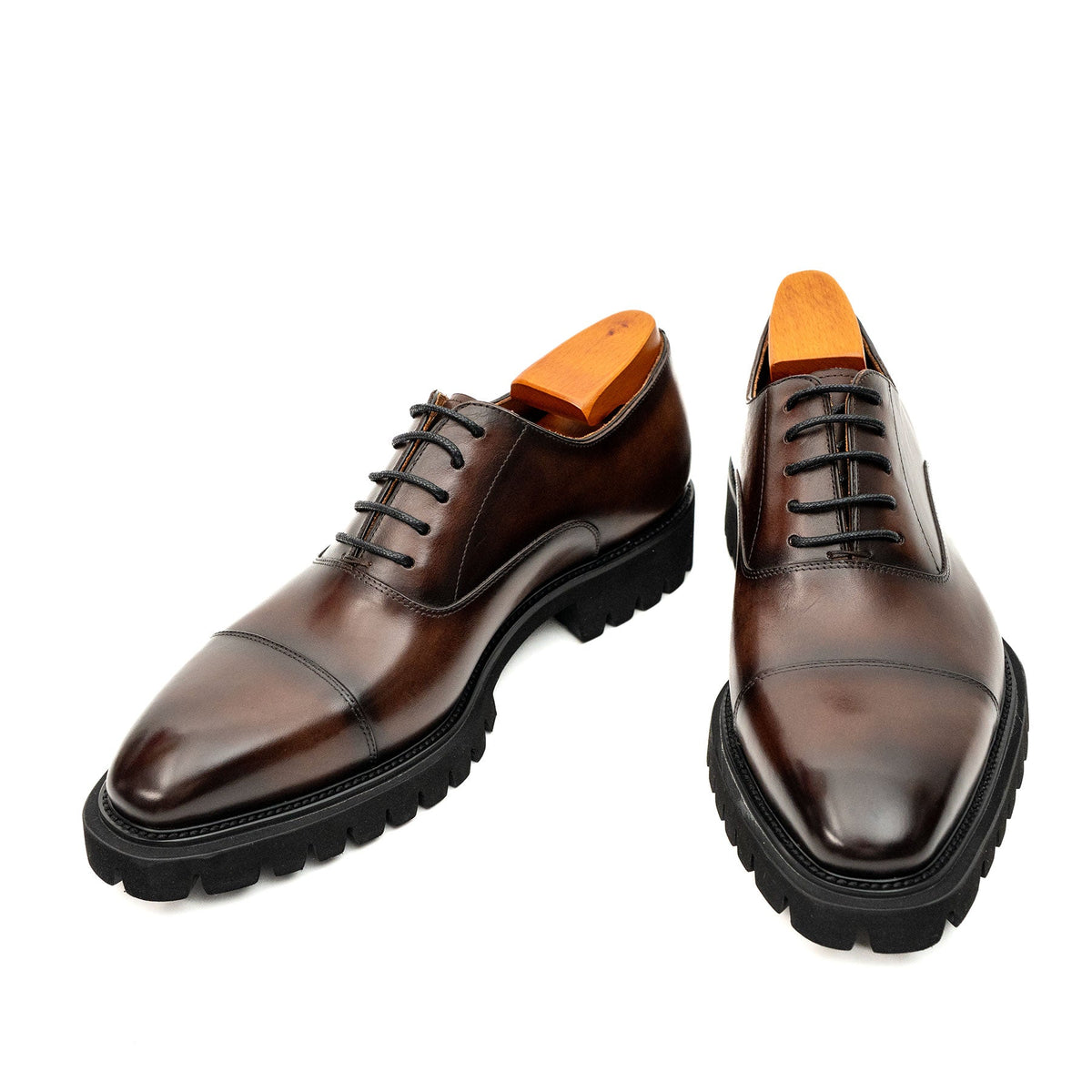Brown Cap-Toe Cow Leather Oxford Shoes