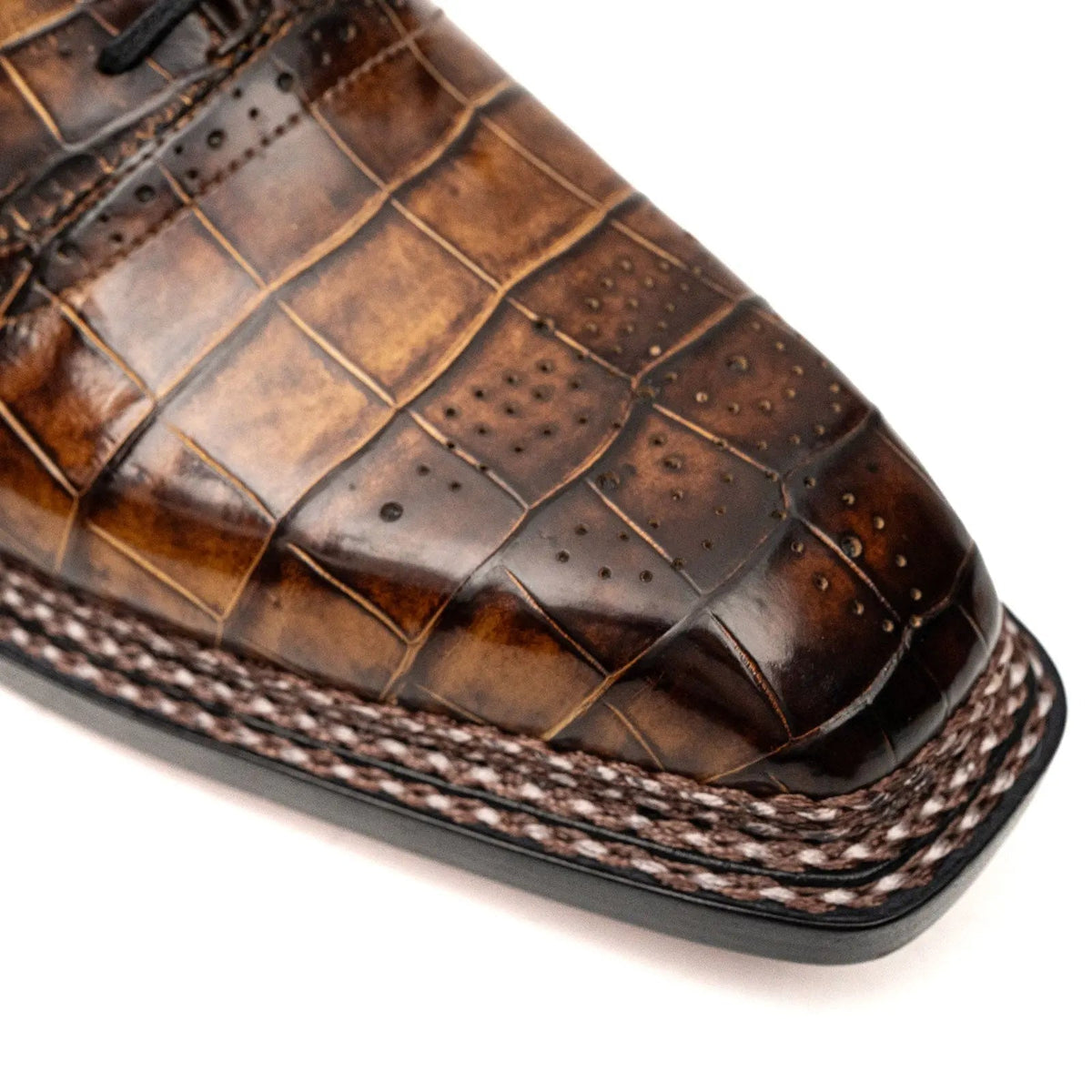 Brown Square-Toe Crocodile Leather Oxford Shoes