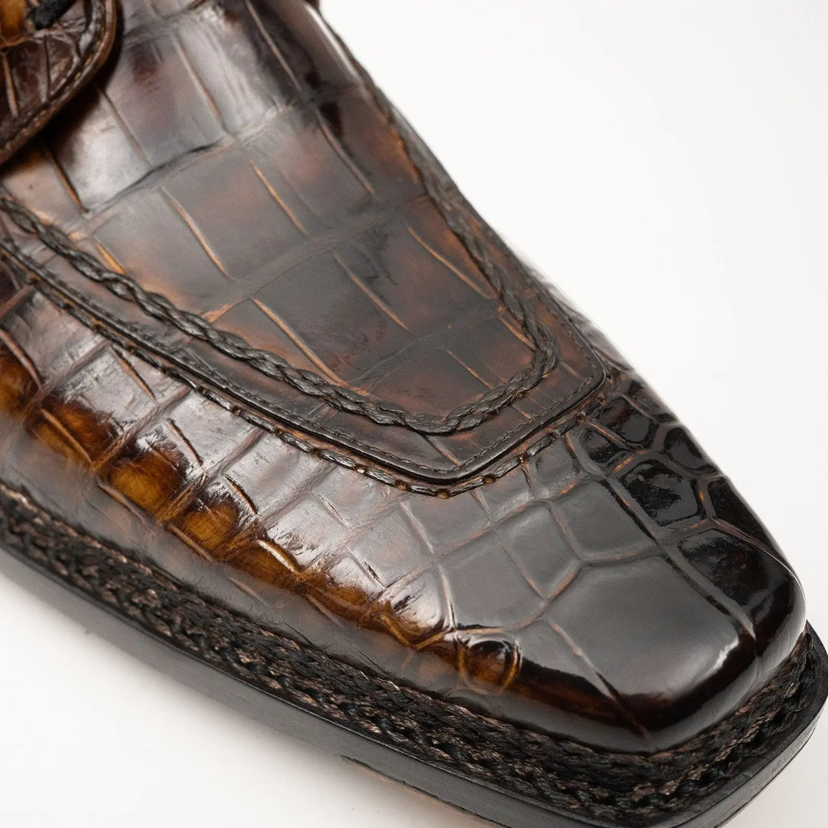 Dark Brown Apron-Toe Crocodile Leather Derby Shoes