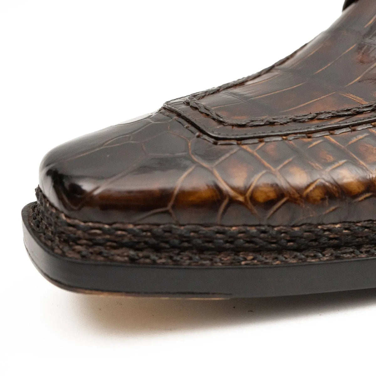 Dark Brown Apron-Toe Crocodile Leather Derby Shoes