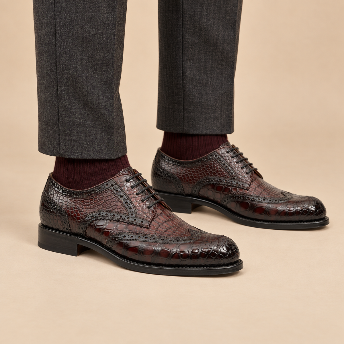 Brown Crocodile Leather Derby Shoes