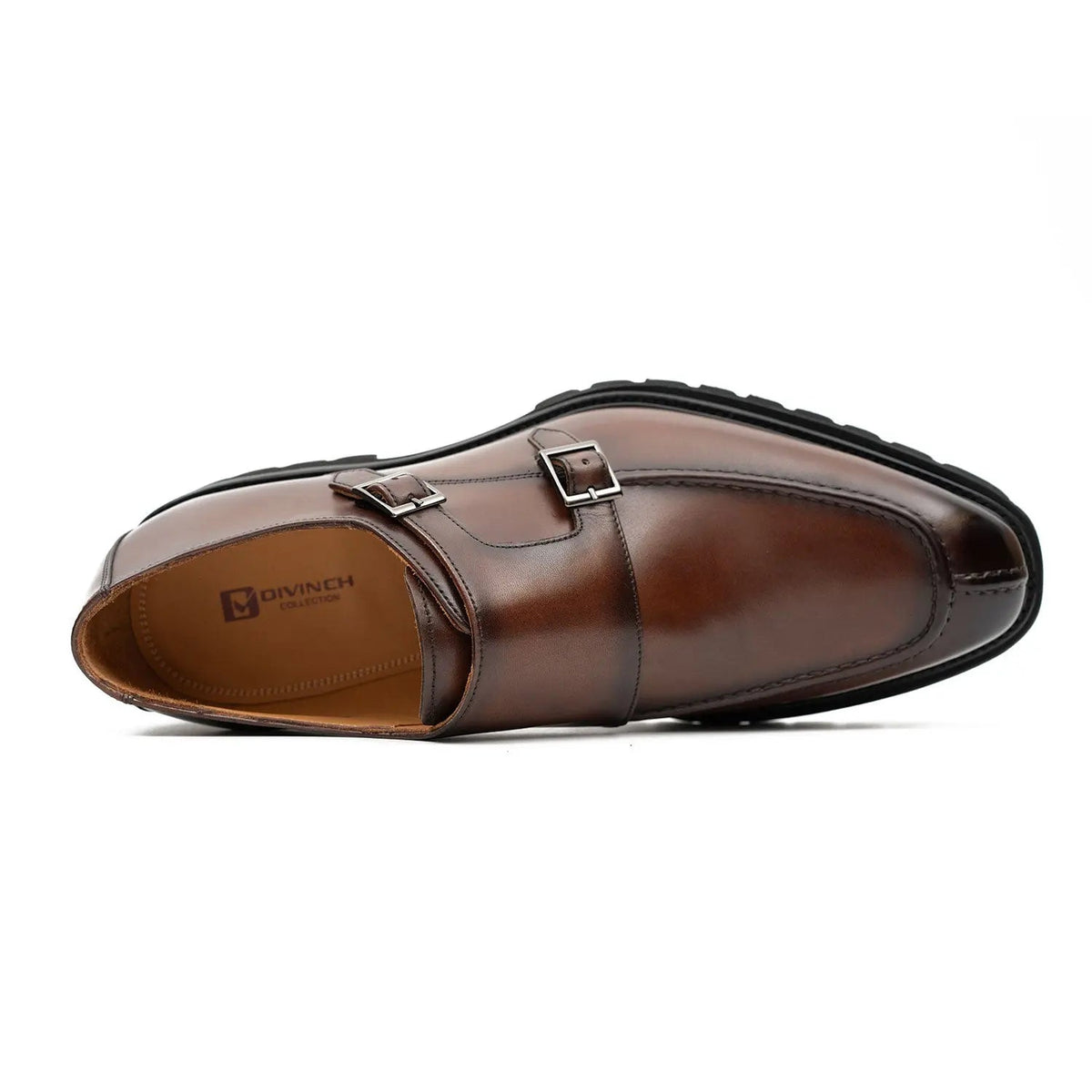 Brown Apron-Toe Calf Leather Monk Shoes