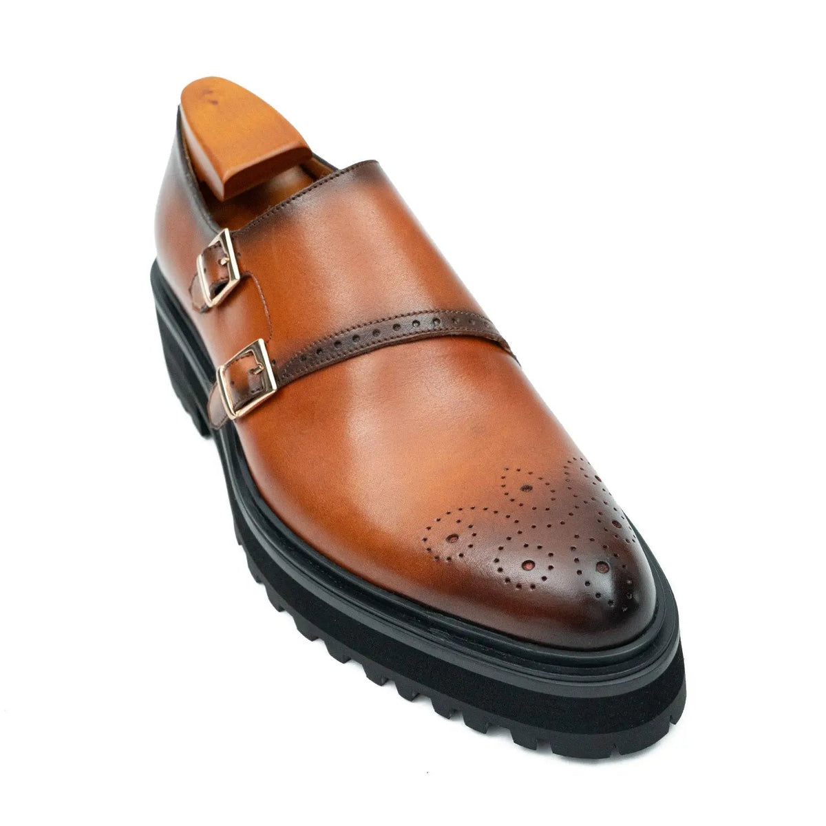 Brown Calf Leather Monk Shoes
