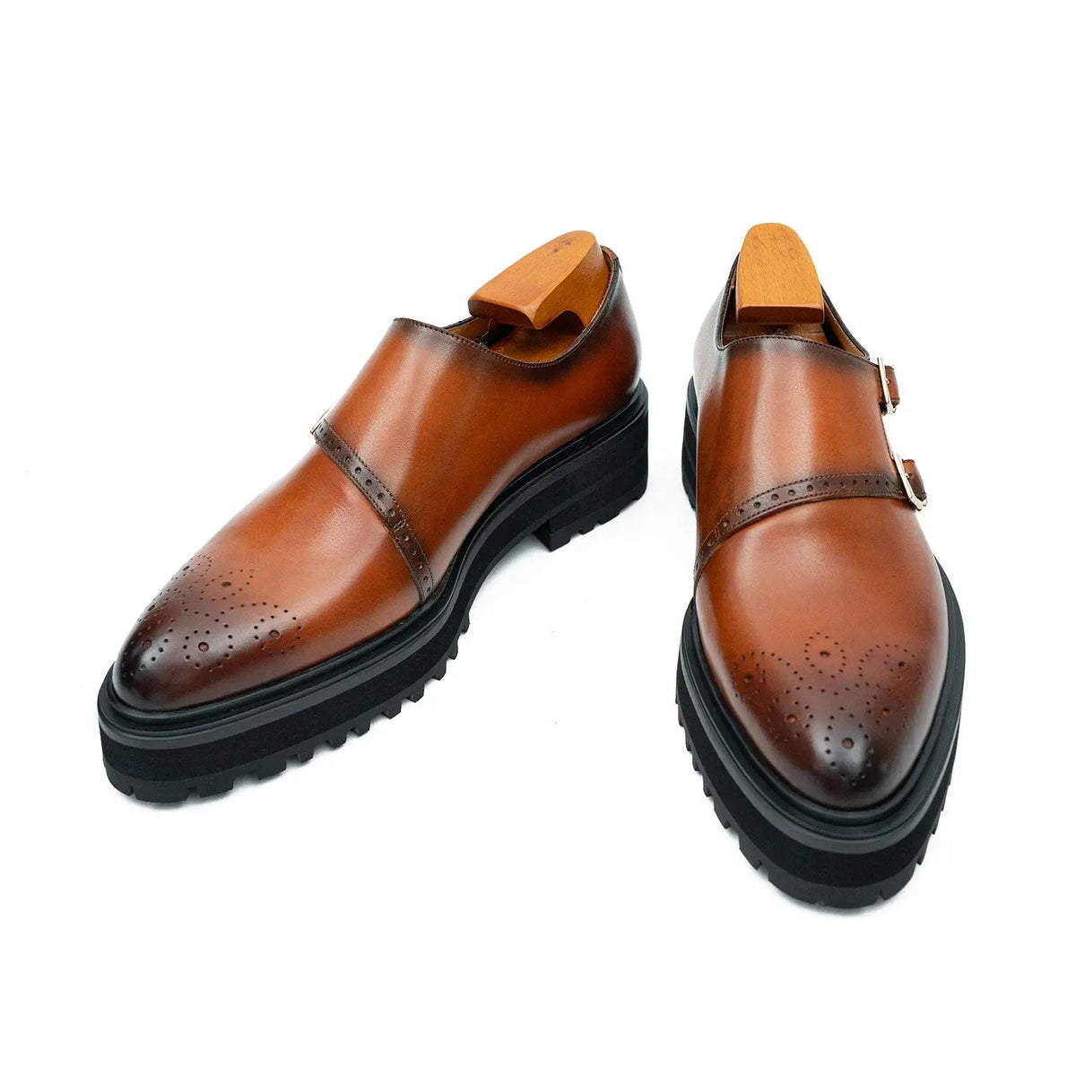 Brown Calf Leather Monk Shoes