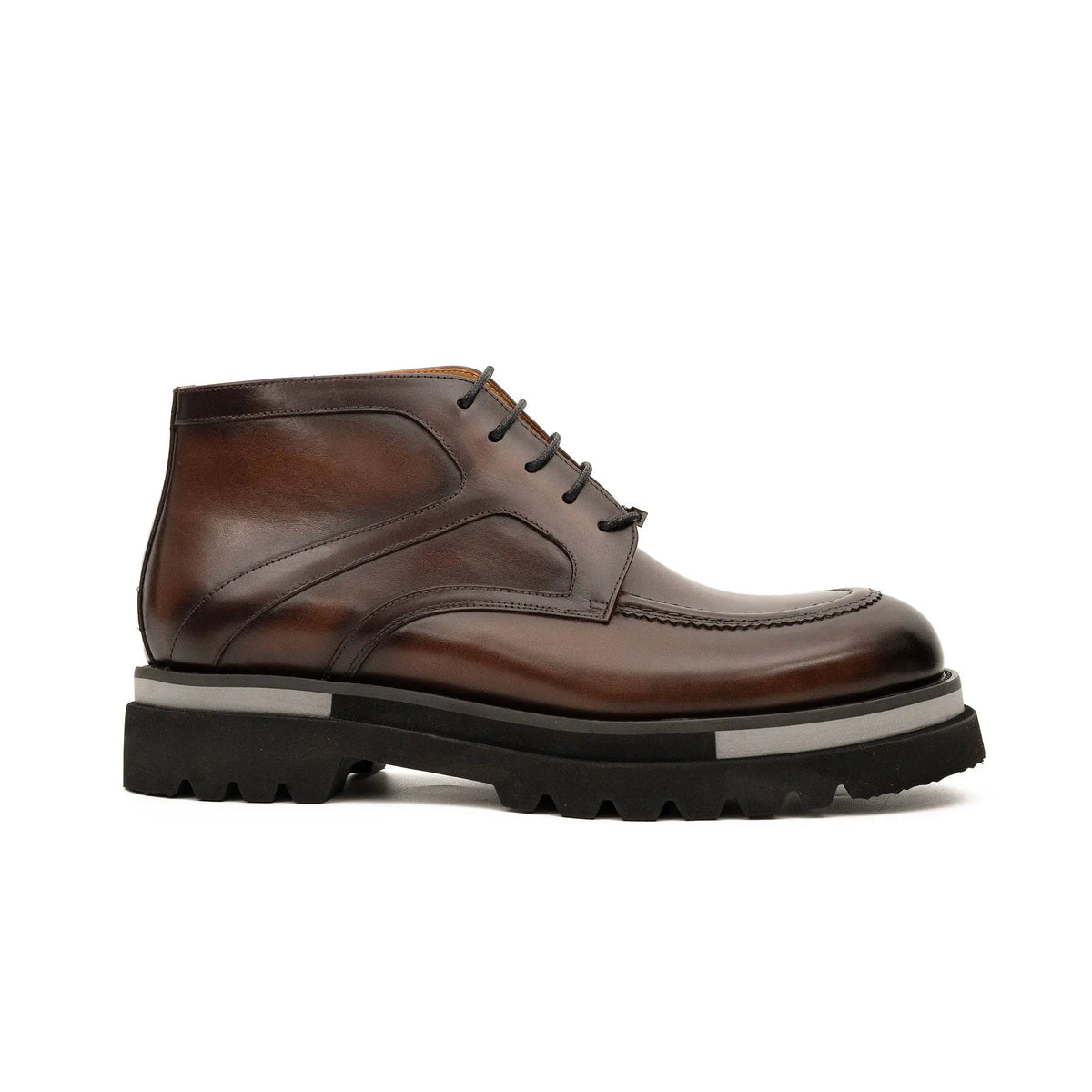 Brown Apron-Toe Calf Leather Ankle Boots