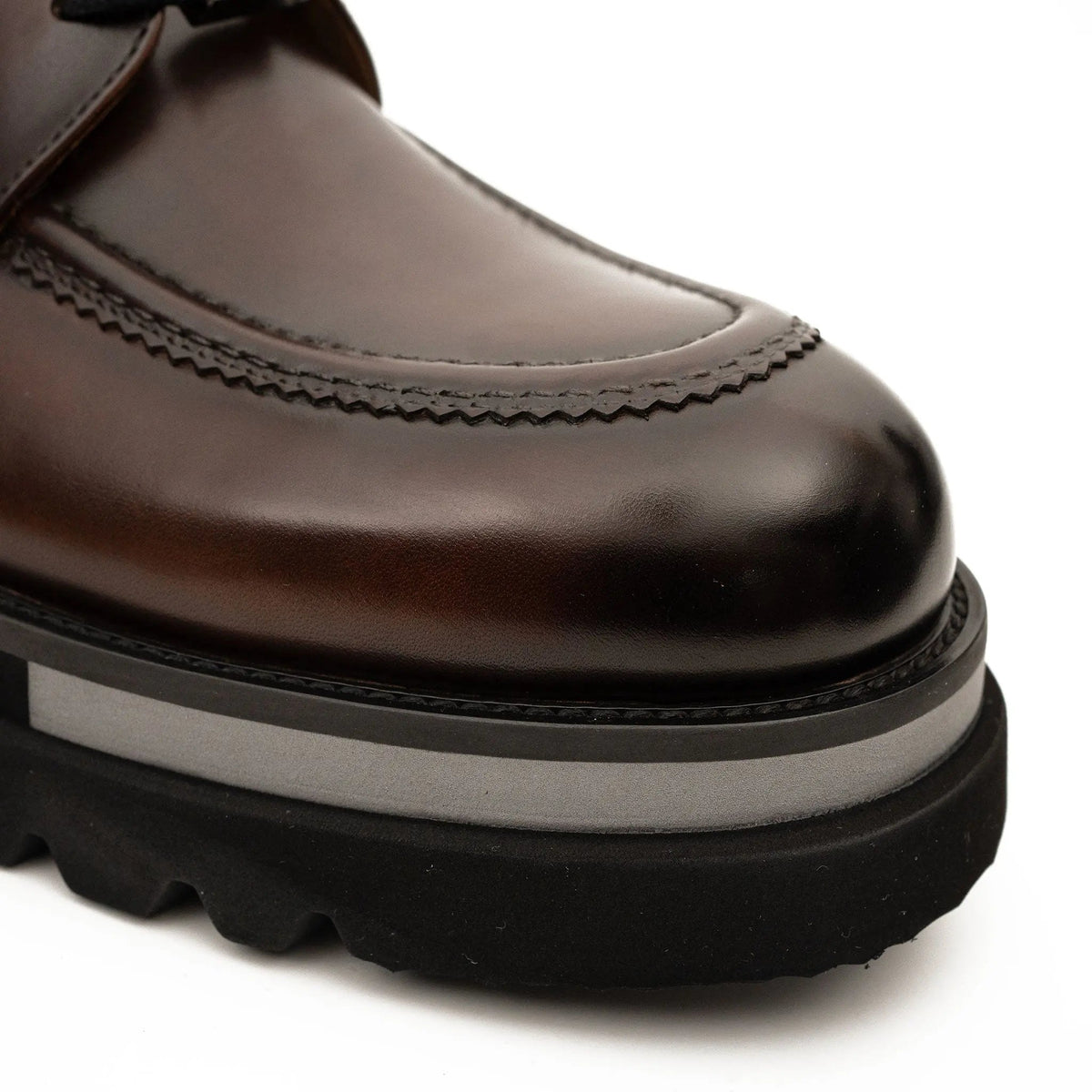 Brown Apron-Toe Calf Leather Ankle Boots