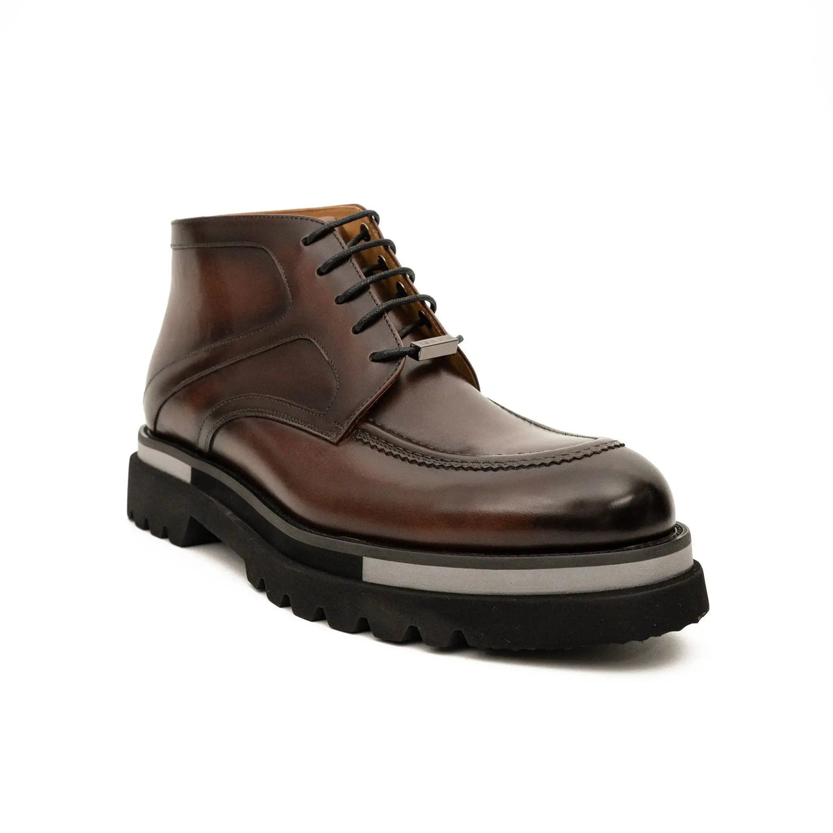Brown Apron-Toe Calf Leather Ankle Boots