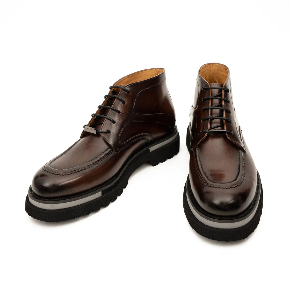 Brown Apron-Toe Calf Leather Ankle Boots