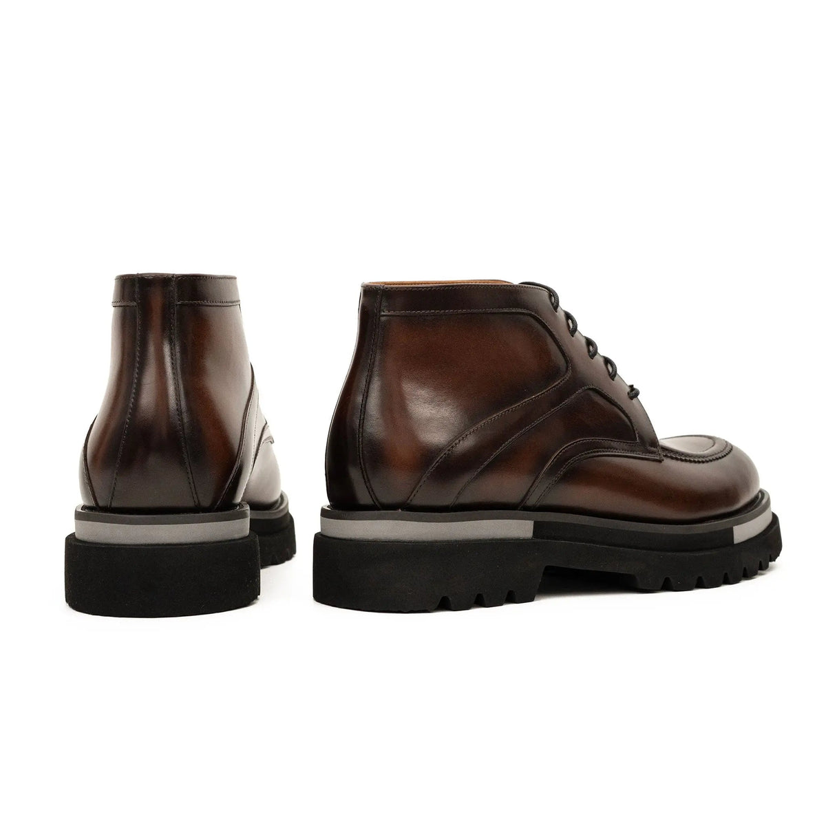 Brown Apron-Toe Calf Leather Ankle Boots