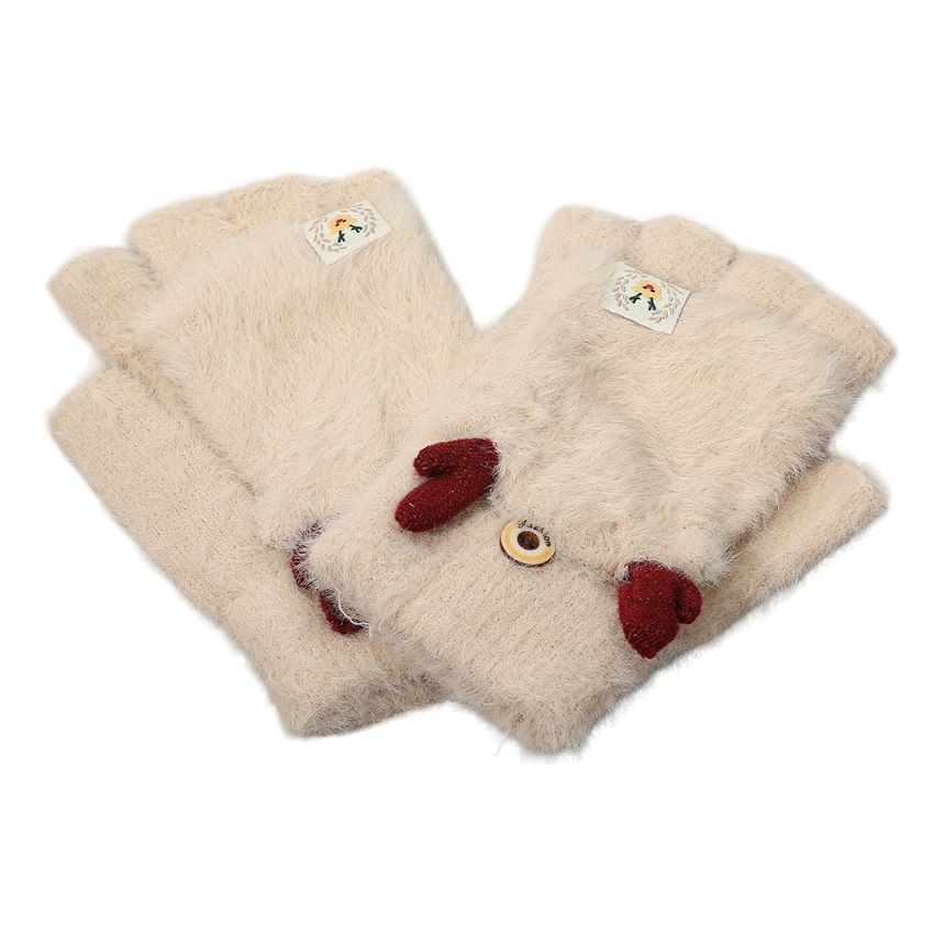 Fuzzy Reindeer Ear Fingerless Flap Winter Gloves