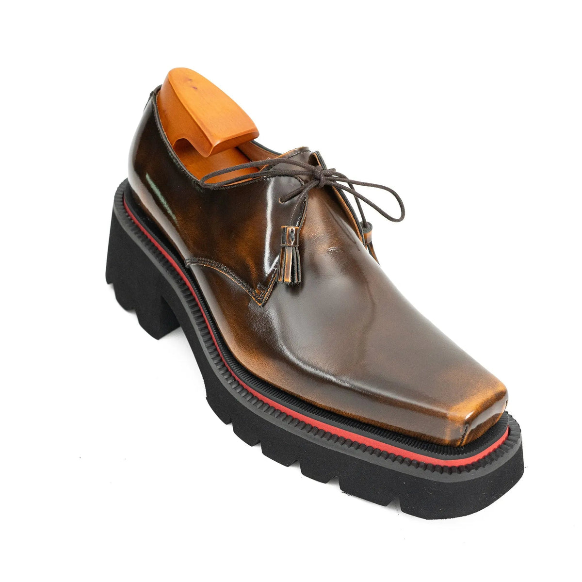 Brown Apron-Toe Calf Leather Derby Shoes