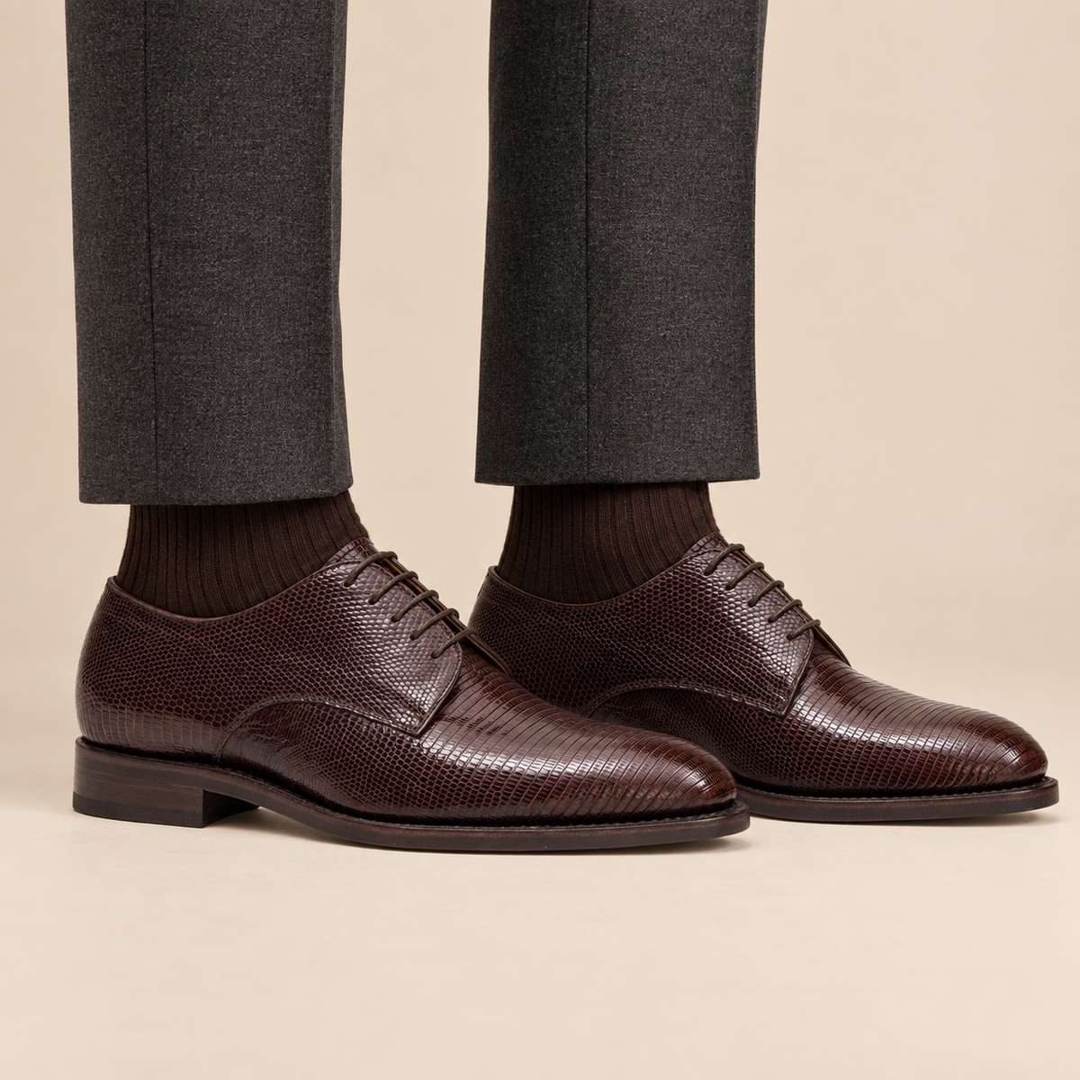 Brown Plain-Toe Calf Leather Derby Shoes