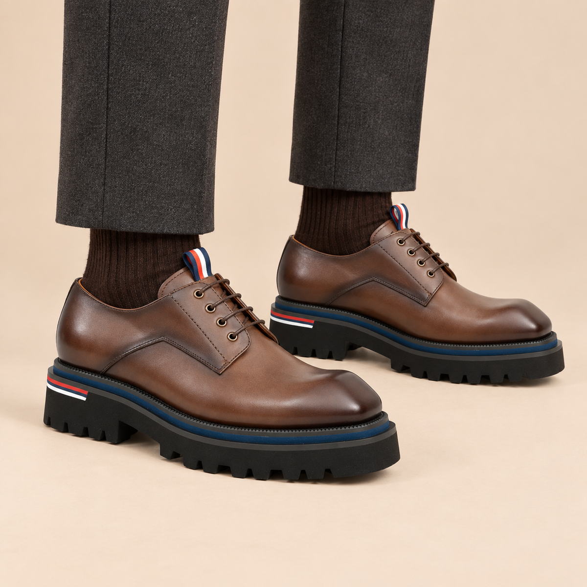 Brown Plain-Toe Cow Leather Derby Shoes