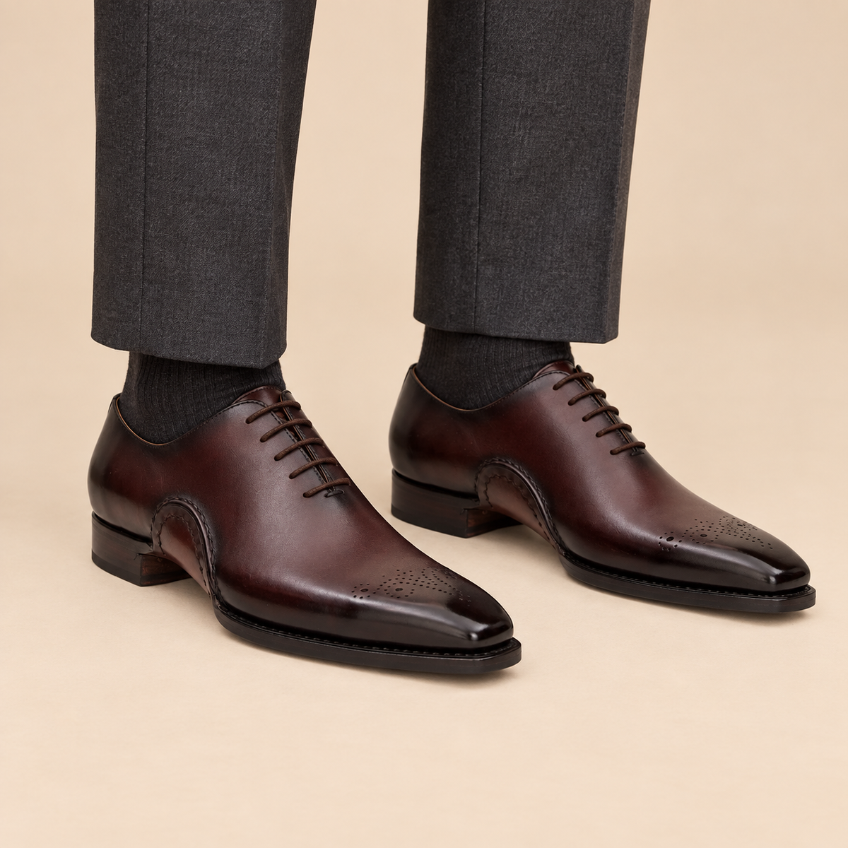 Brown Square-Toe Cow Leather Oxford Shoes