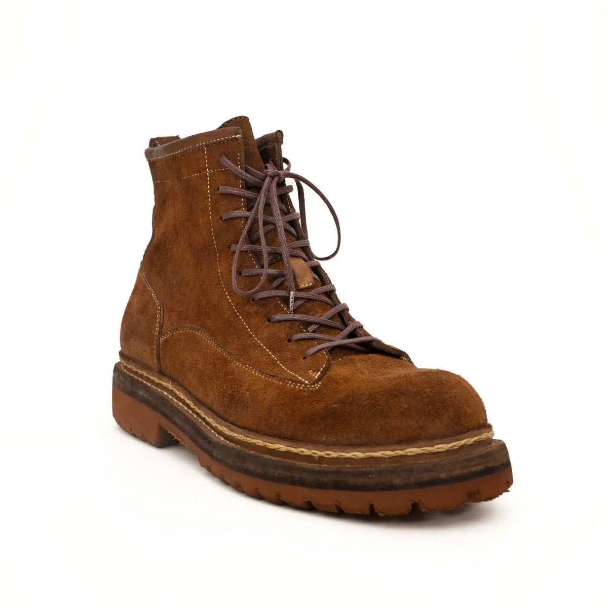 Brown Plain-Toe Horsehide Lace-Up Boots