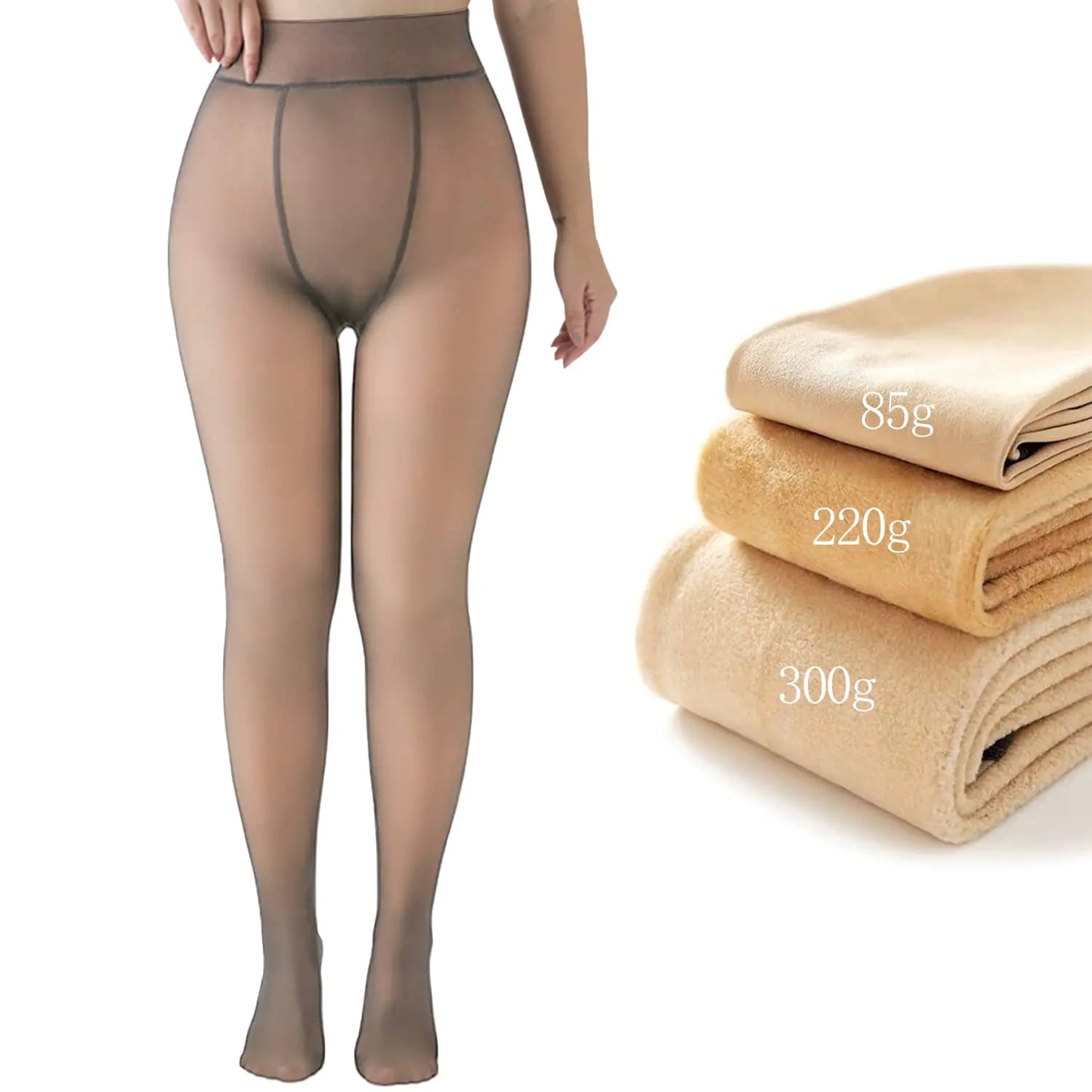 NTSWZYS Fake Translucent Warm Fleece Pantyhose Women Fleece Lined Pantyhose Thermal Winter Tights (300g/ (Thick Fleece) CoffeeUpSize)