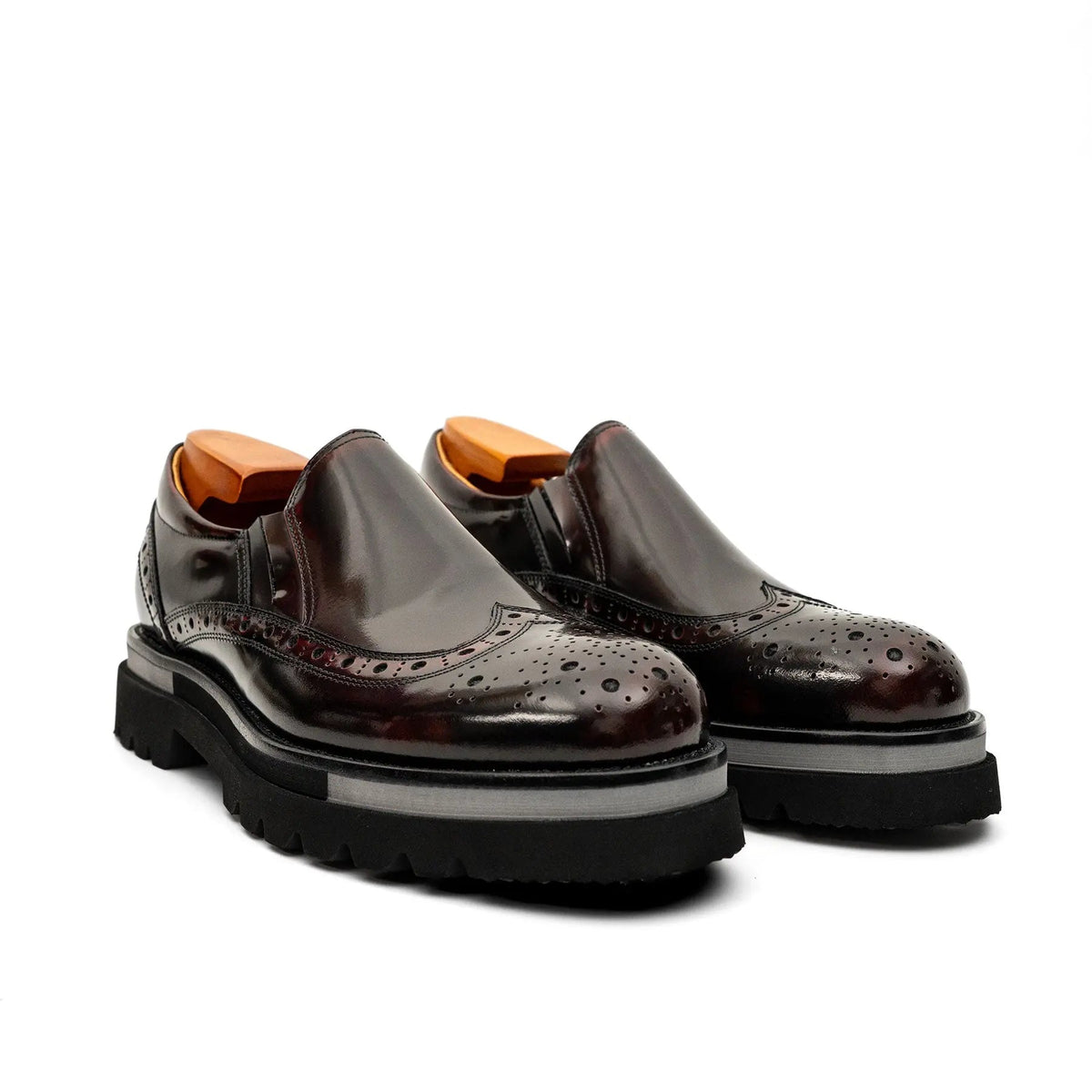 Burgundy Wingtip Calf Leather Loafers