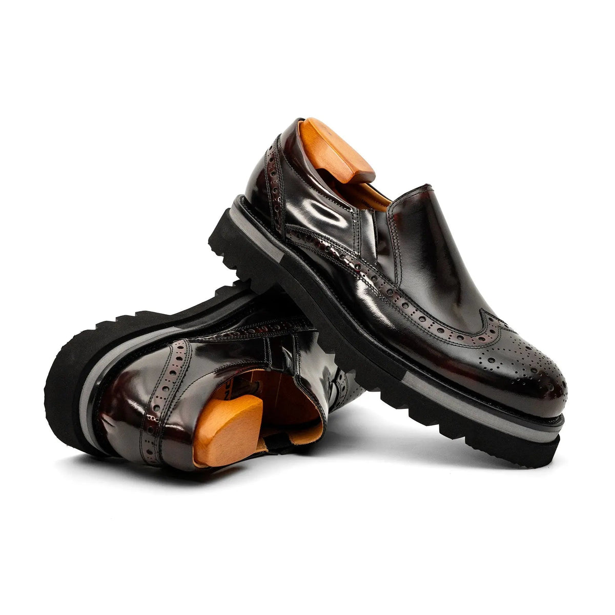 Burgundy Wingtip Calf Leather Loafers