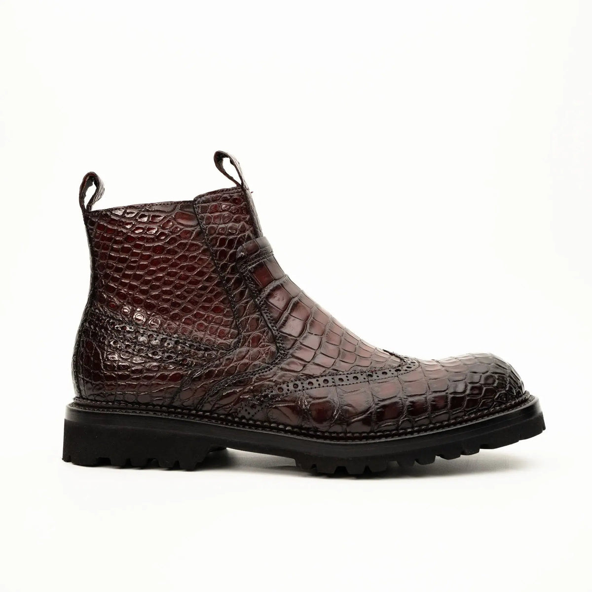 Burgundy Plain-Toe Crocodile Leather Chelsea Boots