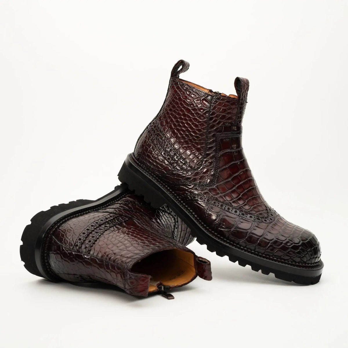 Burgundy Plain-Toe Crocodile Leather Chelsea Boots