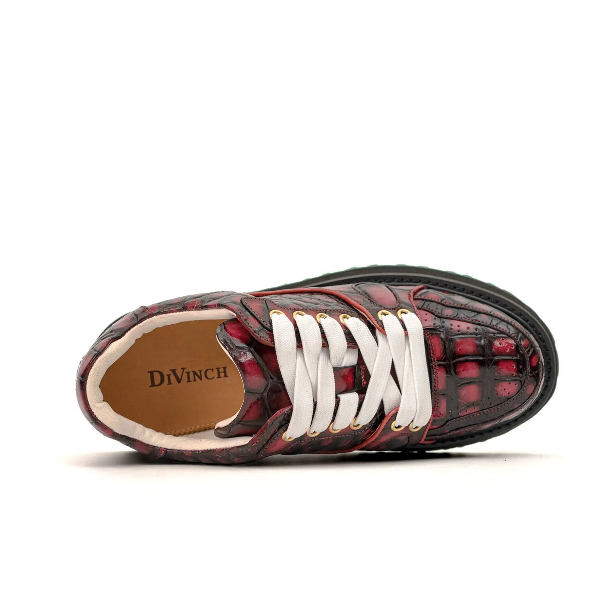 Burgundy Apron-Toe Crocodile Leather Sneakers