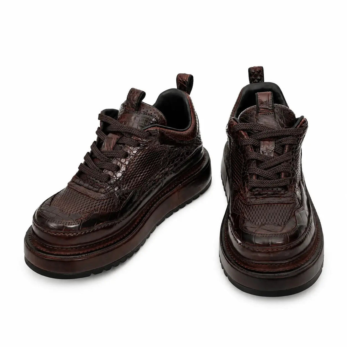Burgundy Platform Crocodile Leather Sneakers