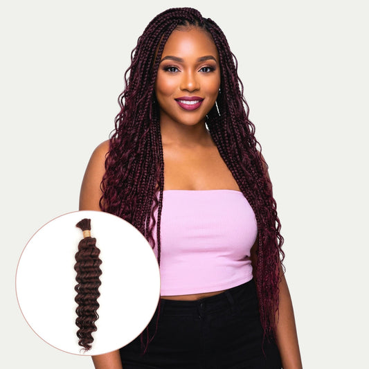 Cabello para Trenzar Humano 100% Virgen Color Borgoña Ondulado Profundo 99J a Granel