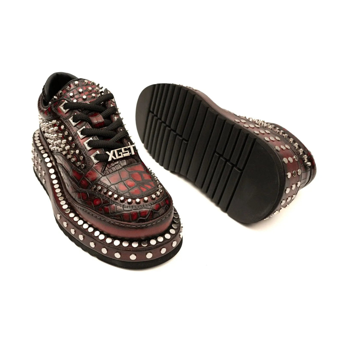 Red Studded Crocodile Leather Sneakers