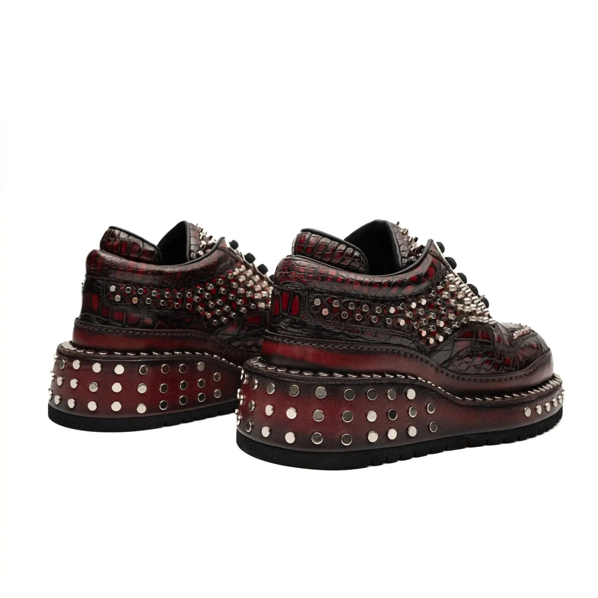 Red Studded Crocodile Leather Sneakers