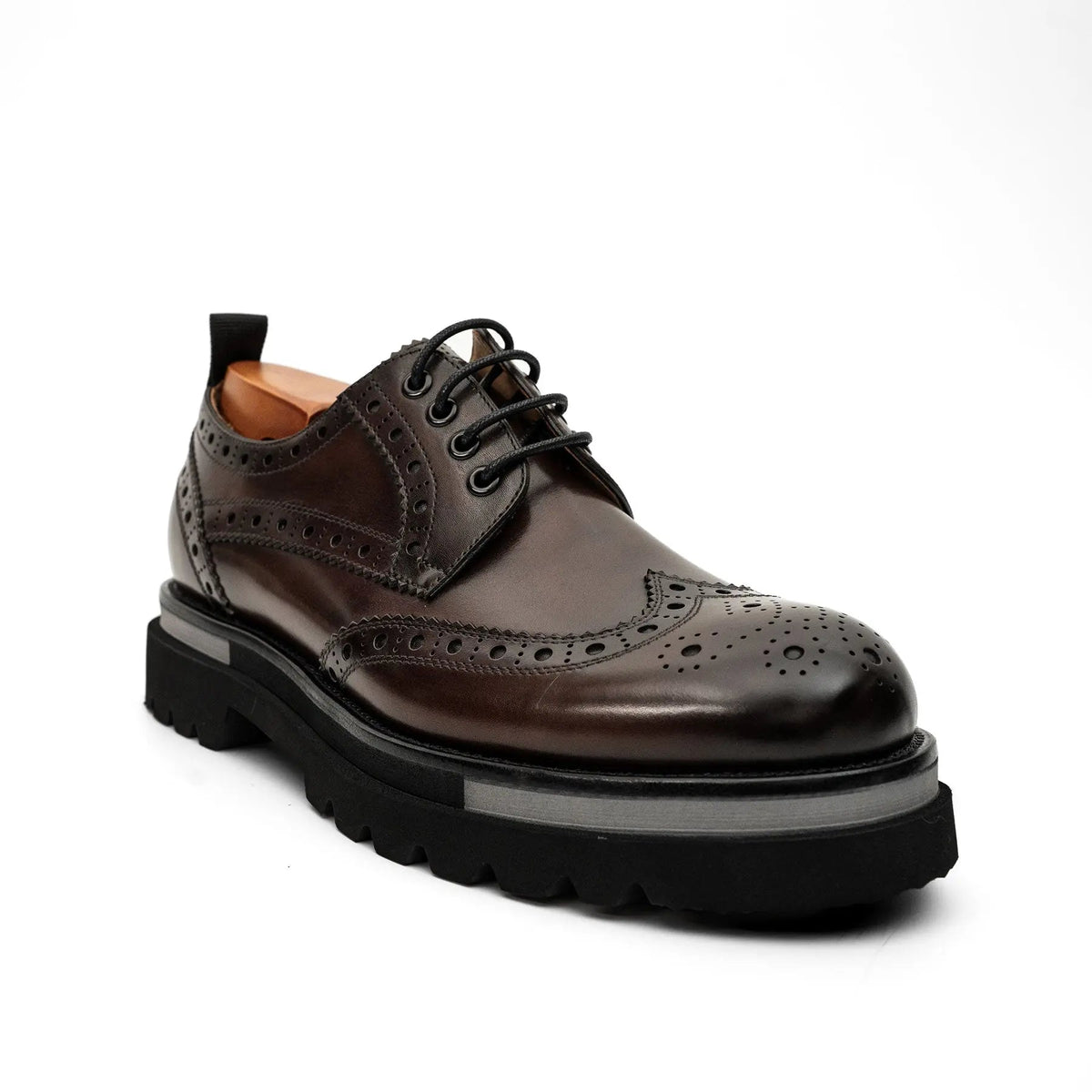 Brown Wingtip Cow Leather Derby Shoes
