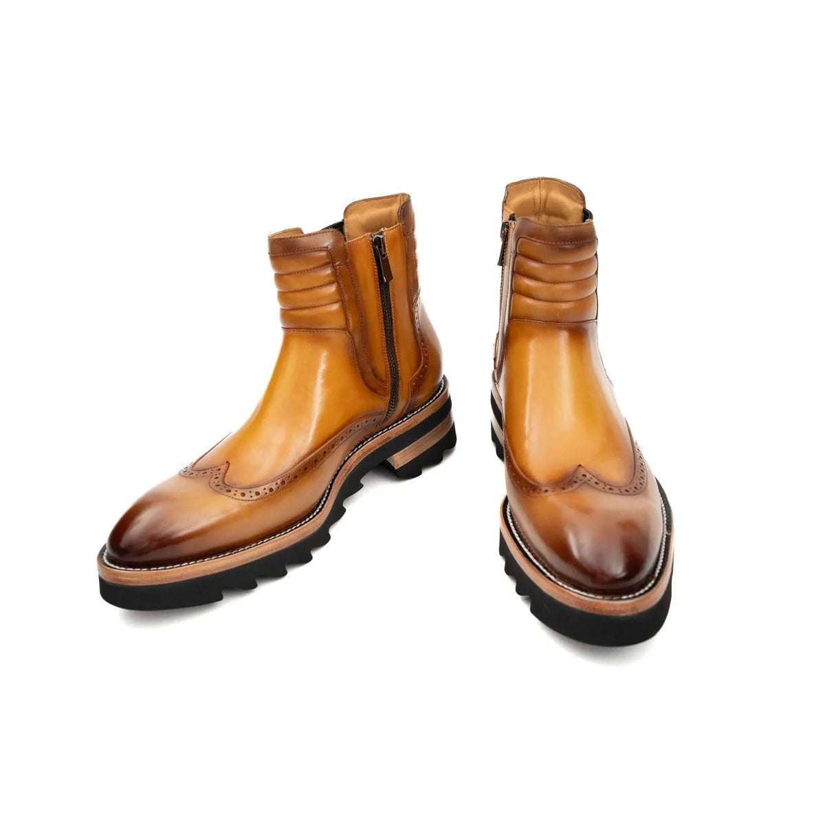 Tan Wingtip Cow Leather Chelsea Boots