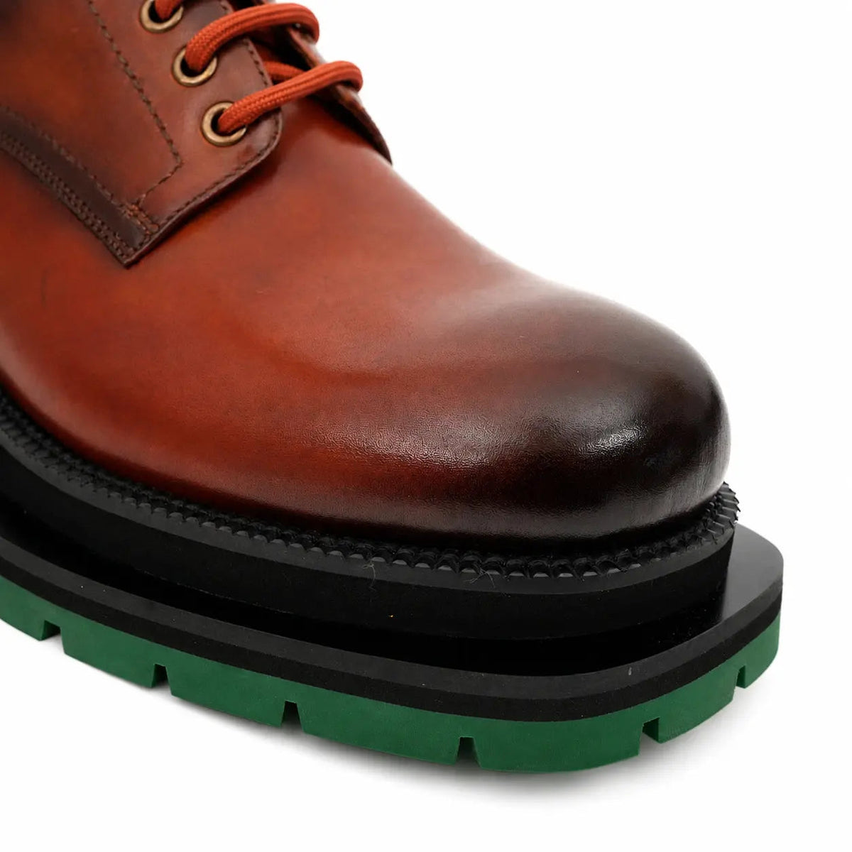 Orange-Brown Plain-Toe Cow Leather Derby Shoes